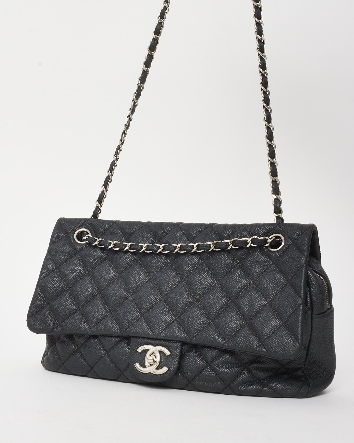 Chanel Black Quilted Caviar Leather Jumbo Easy Flap Bag SHW