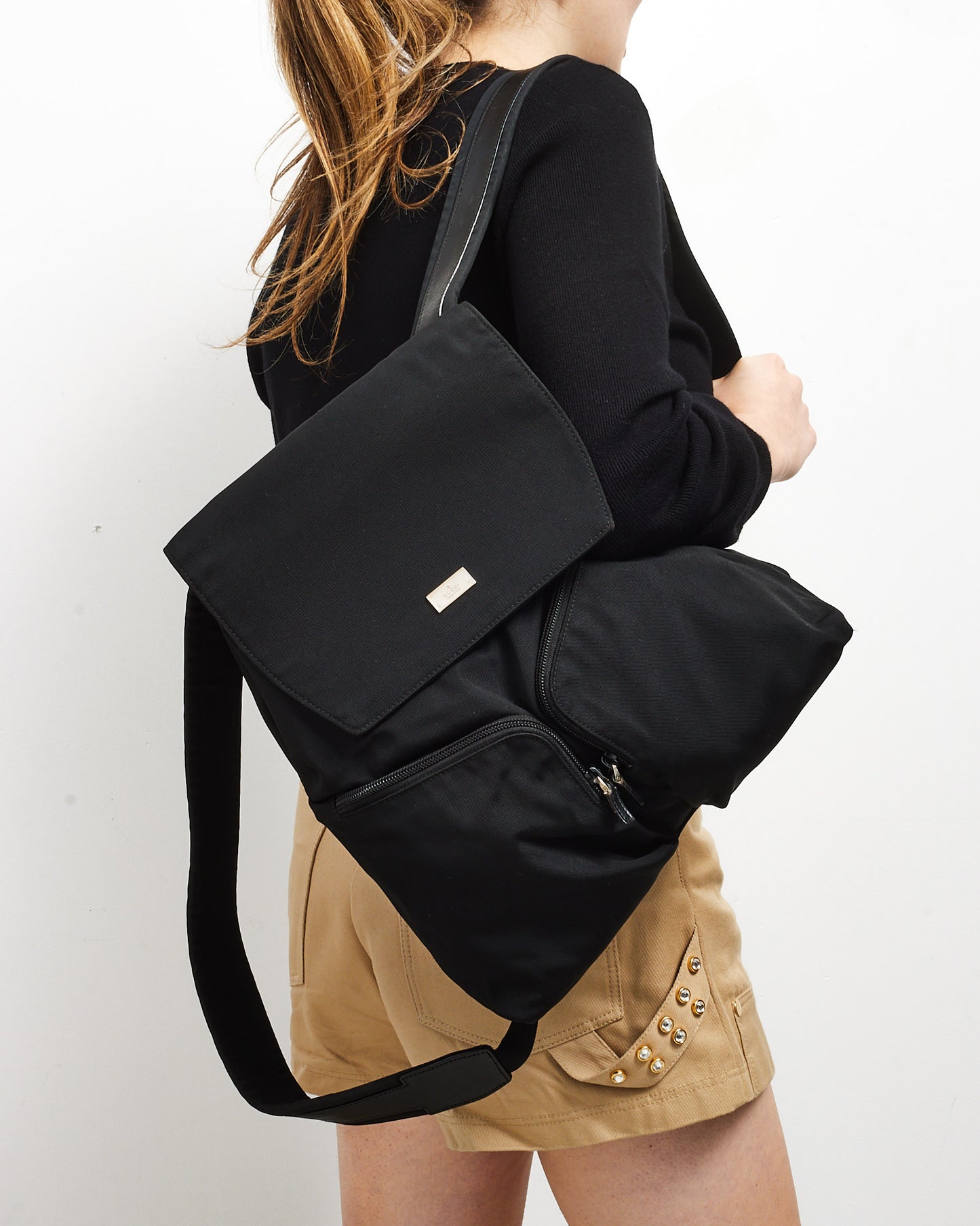 Gucci Black Canvas Logo Drawstring Rucksack Backpack