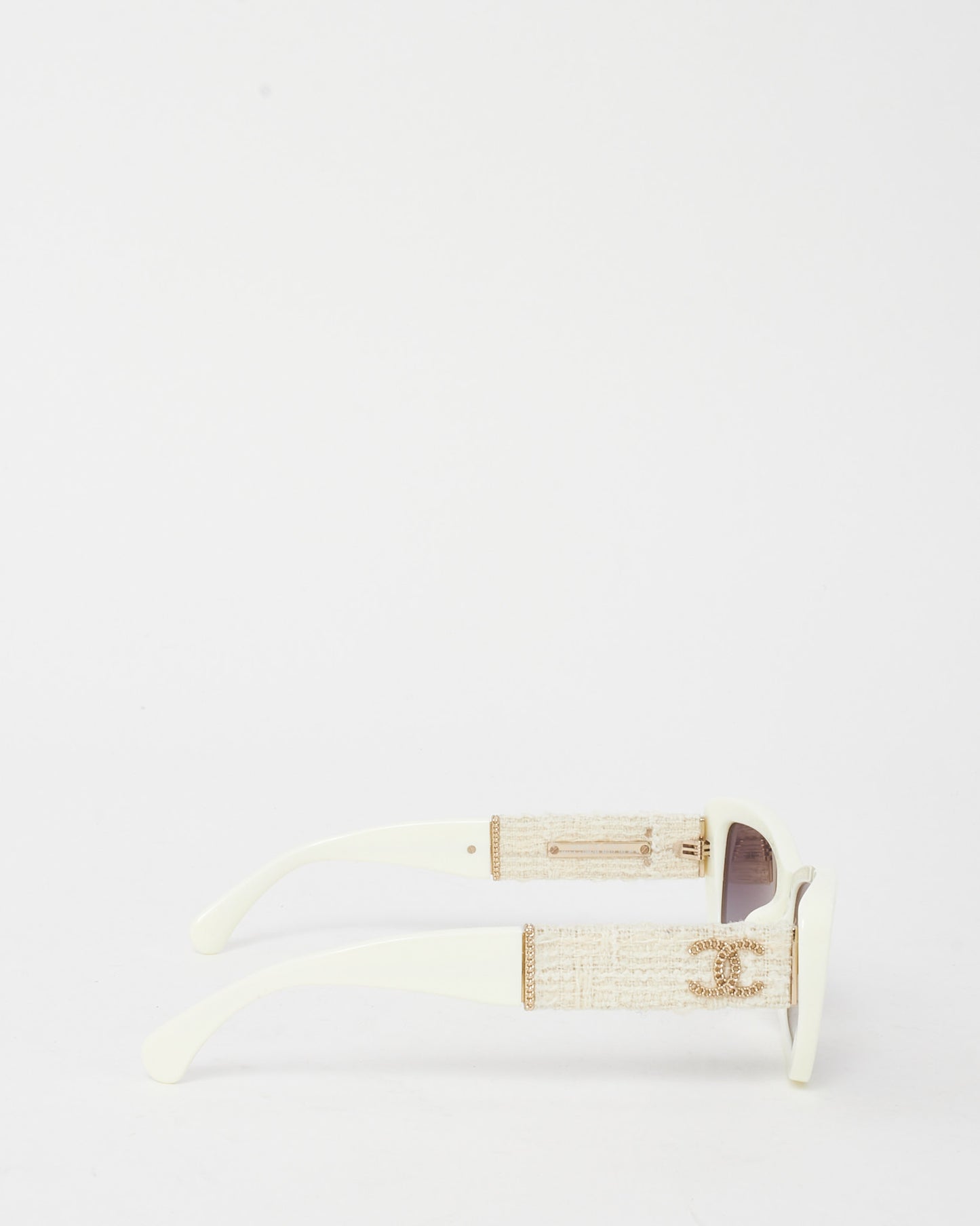 Chanel White Acetate Tweed Wool CC Rectangle 5514 Sunglasses