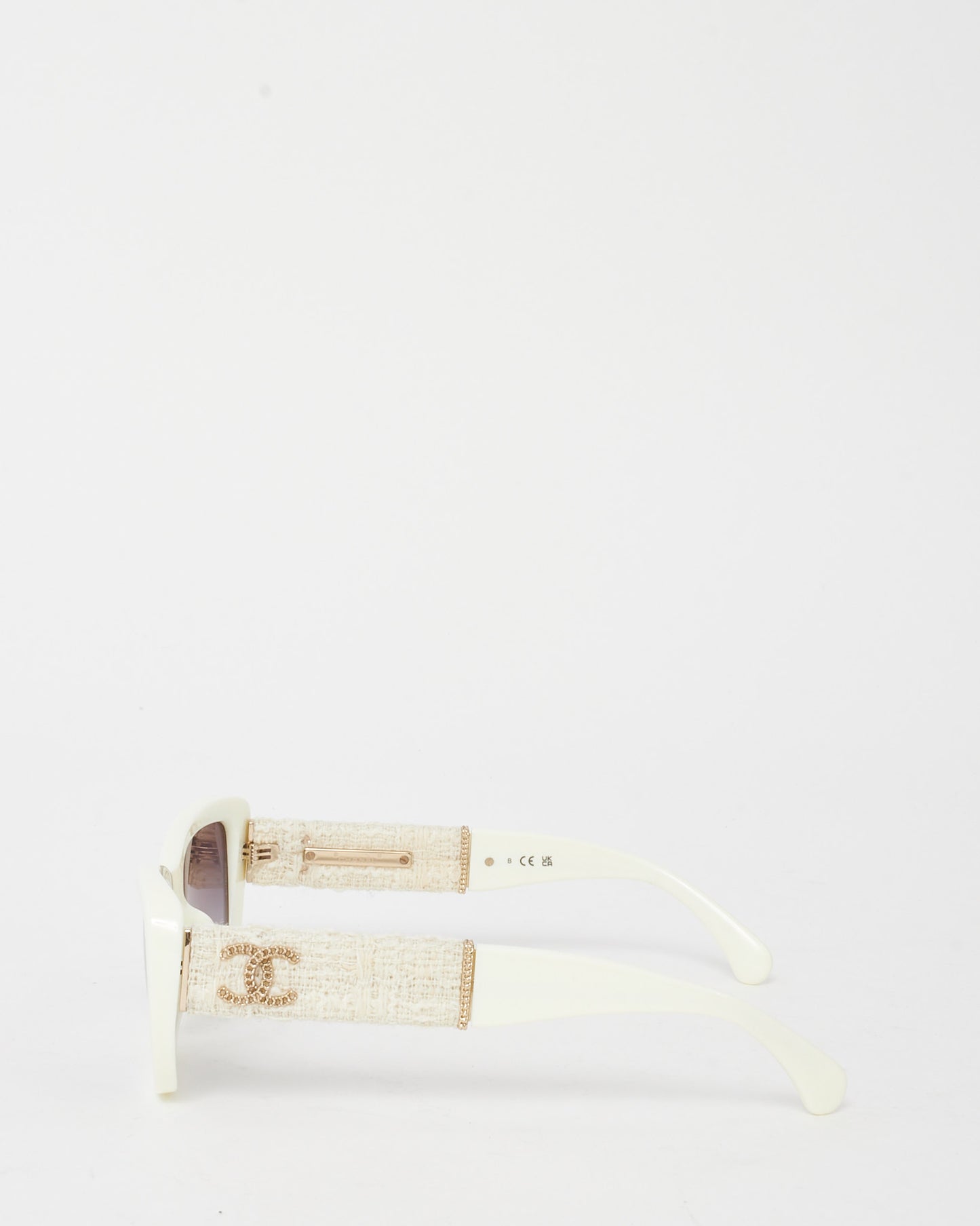 Chanel White Acetate Tweed Wool CC Rectangle 5514 Sunglasses