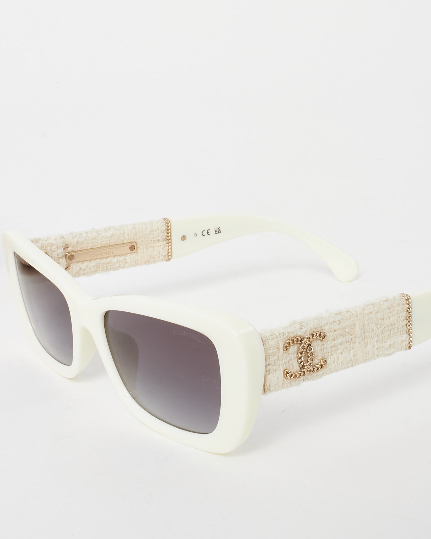 Chanel White Acetate Tweed Wool CC Rectangle 5514 Sunglasses