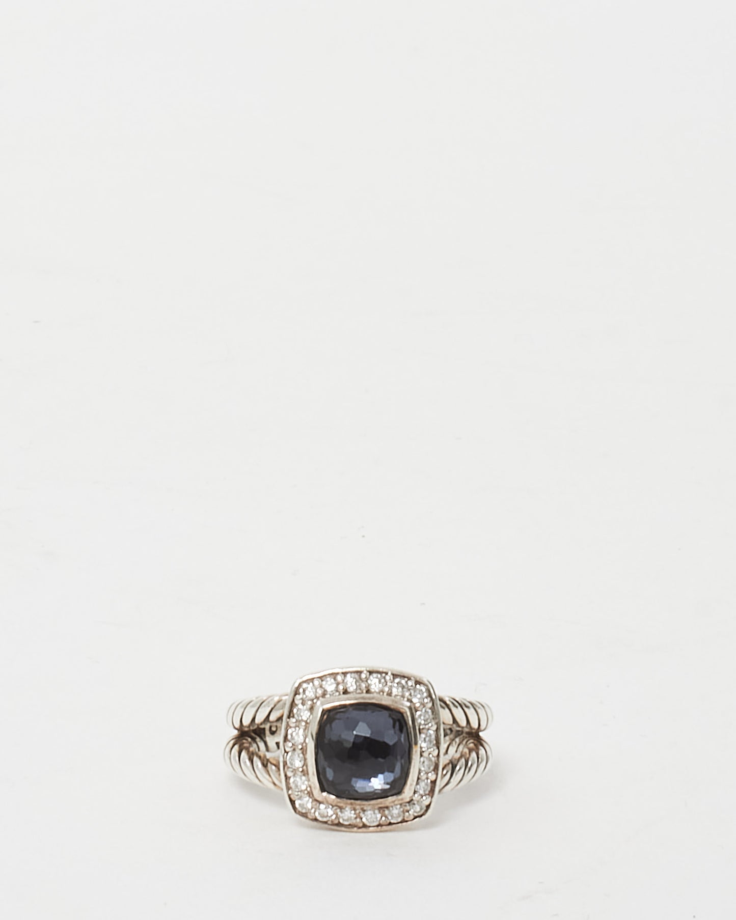 David Yurman Sterling Silver Hematite and Diamond Petite Albion Ring - Size 5