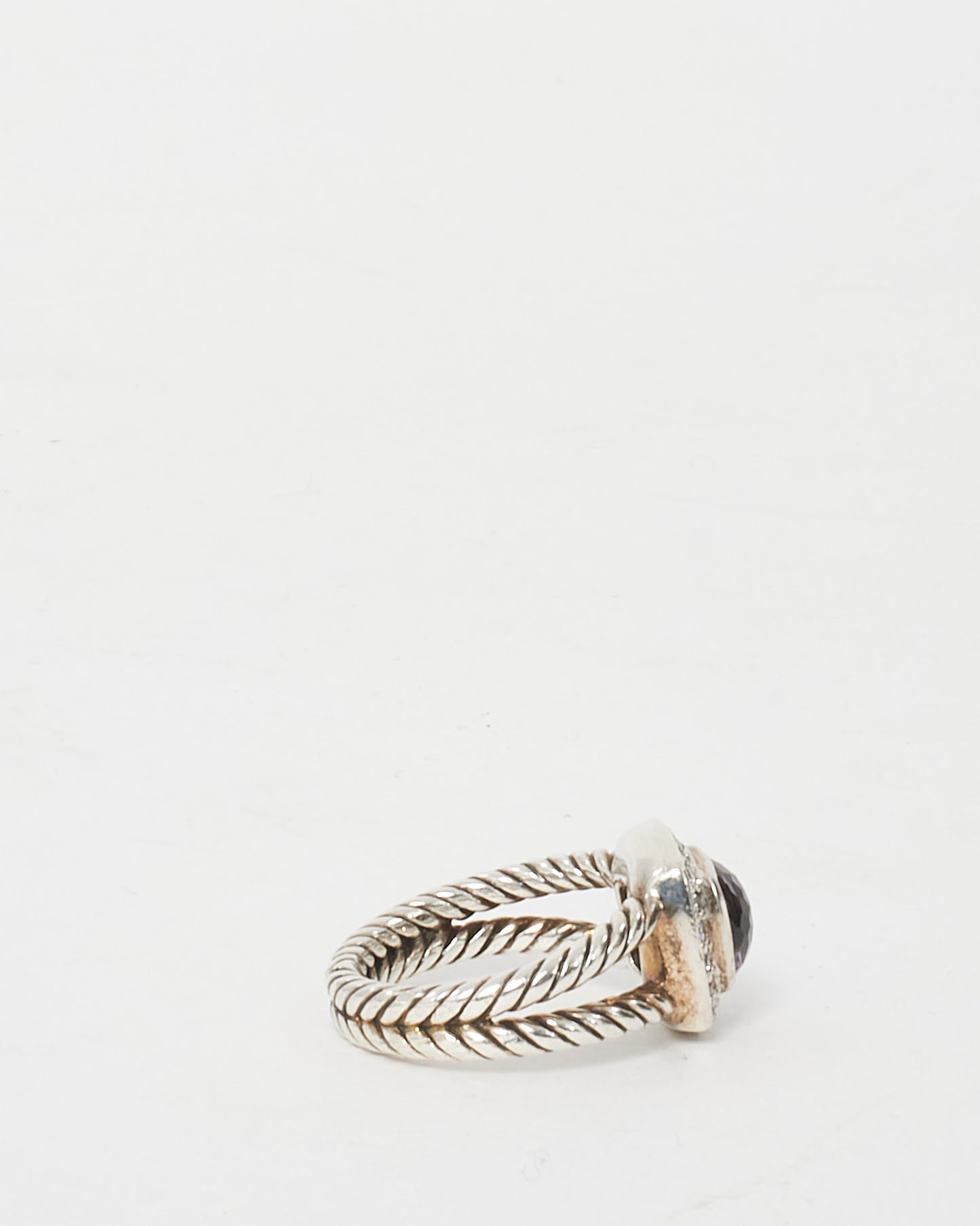 David Yurman Sterling Silver Hematite and Diamond Petite Albion Ring - Size 5