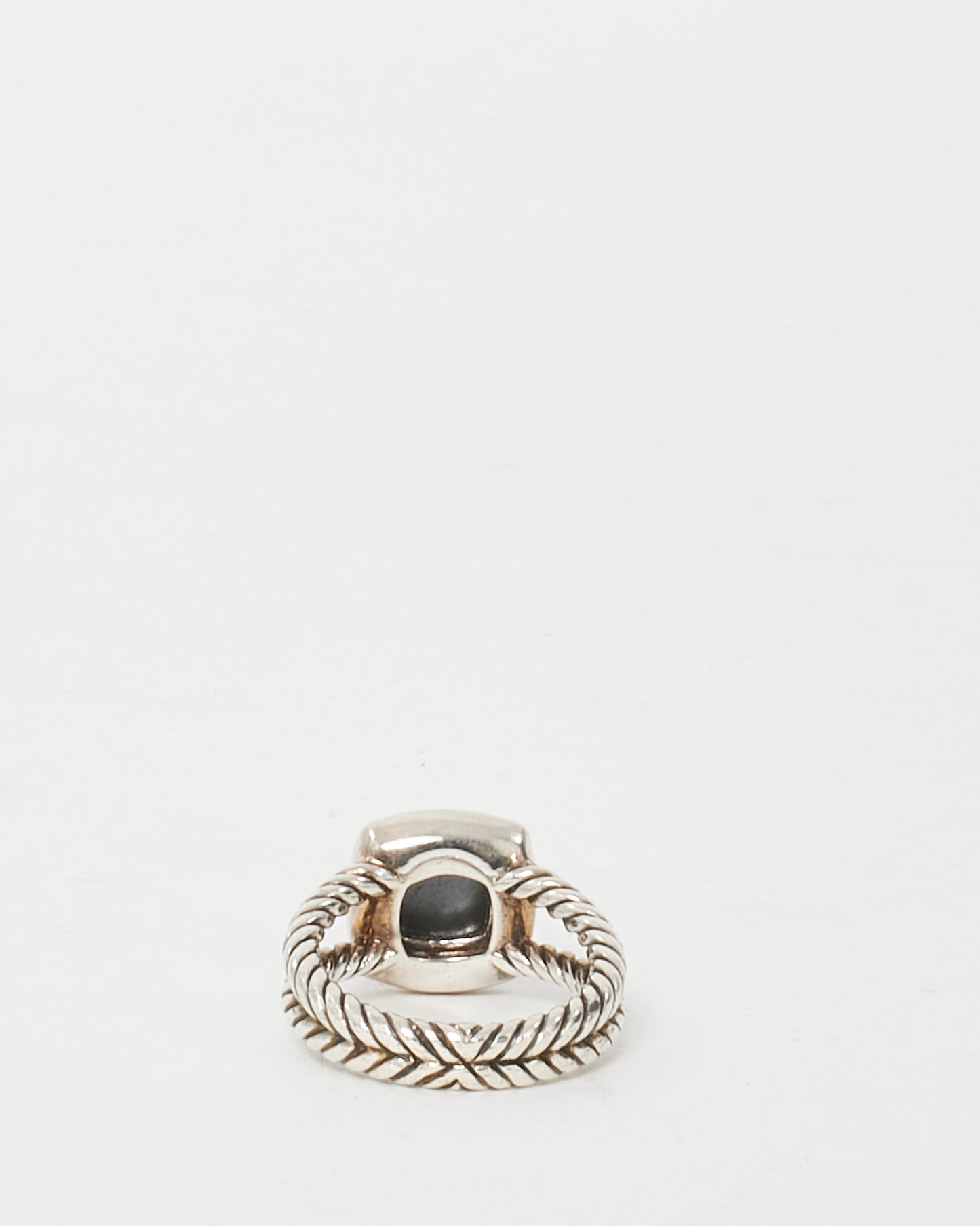 David Yurman Sterling Silver Hematite and Diamond Petite Albion Ring - Size 5