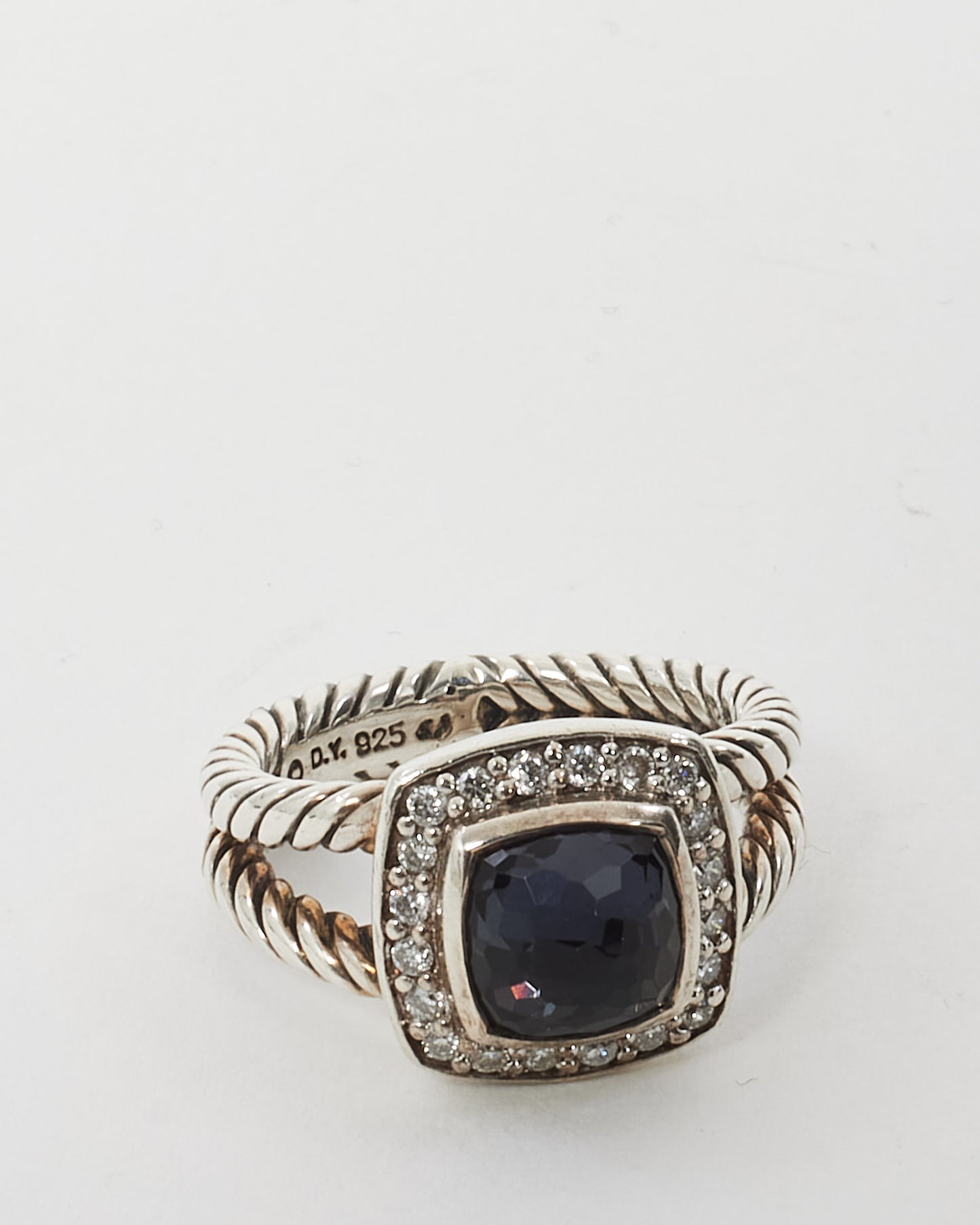 David Yurman Sterling Silver Hematite and Diamond Petite Albion Ring - Size 5