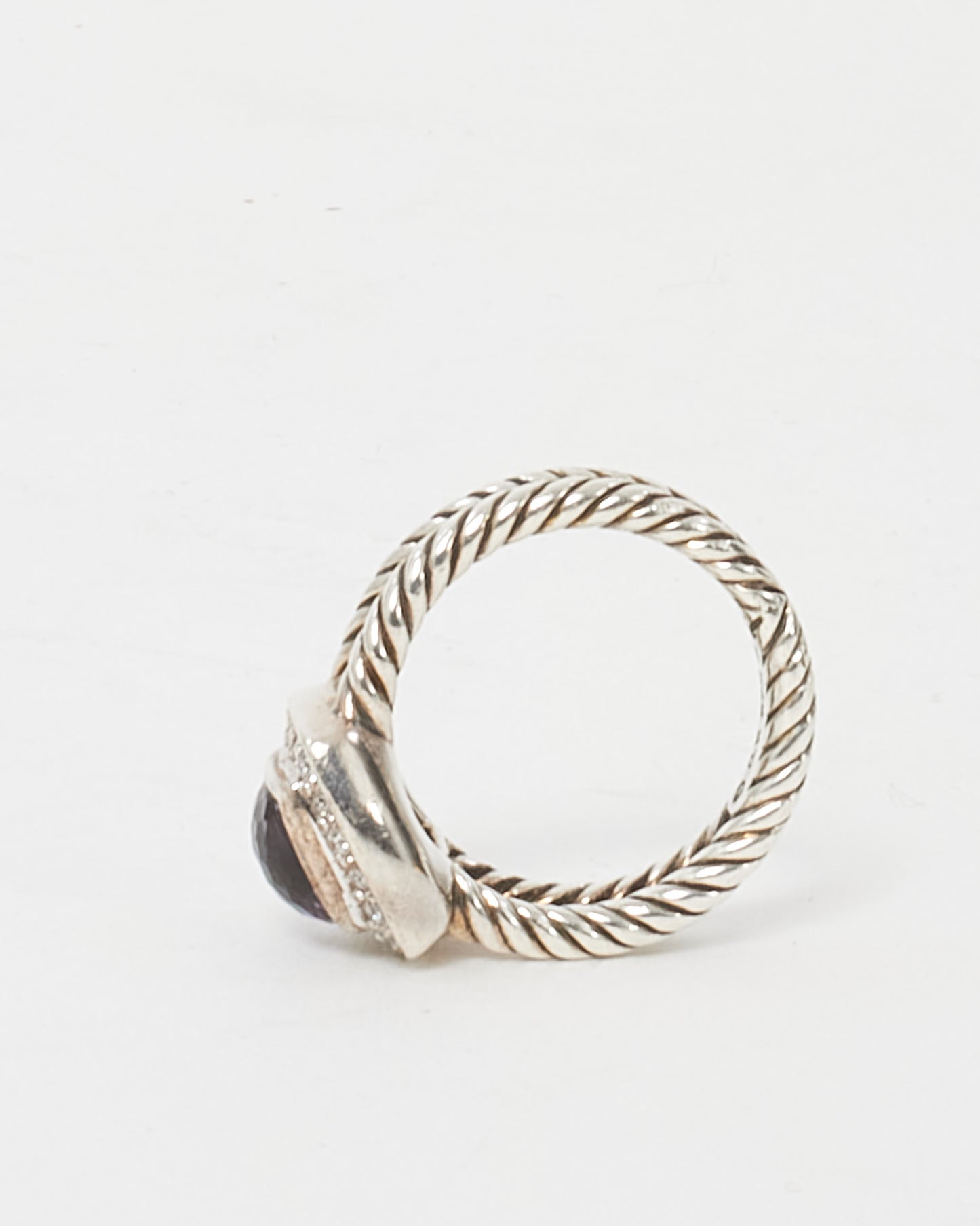 David Yurman Sterling Silver Hematite and Diamond Petite Albion Ring - Size 5