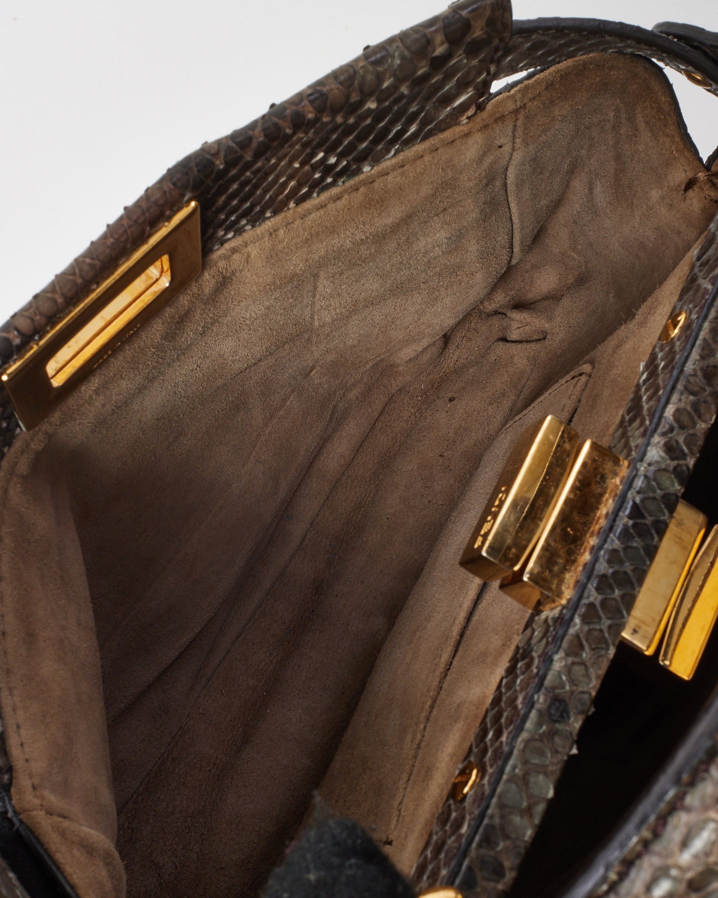 Fendi Grey Asfalto Nocciola Python Snakeskin Camoscio Mini Peekaboo Bag