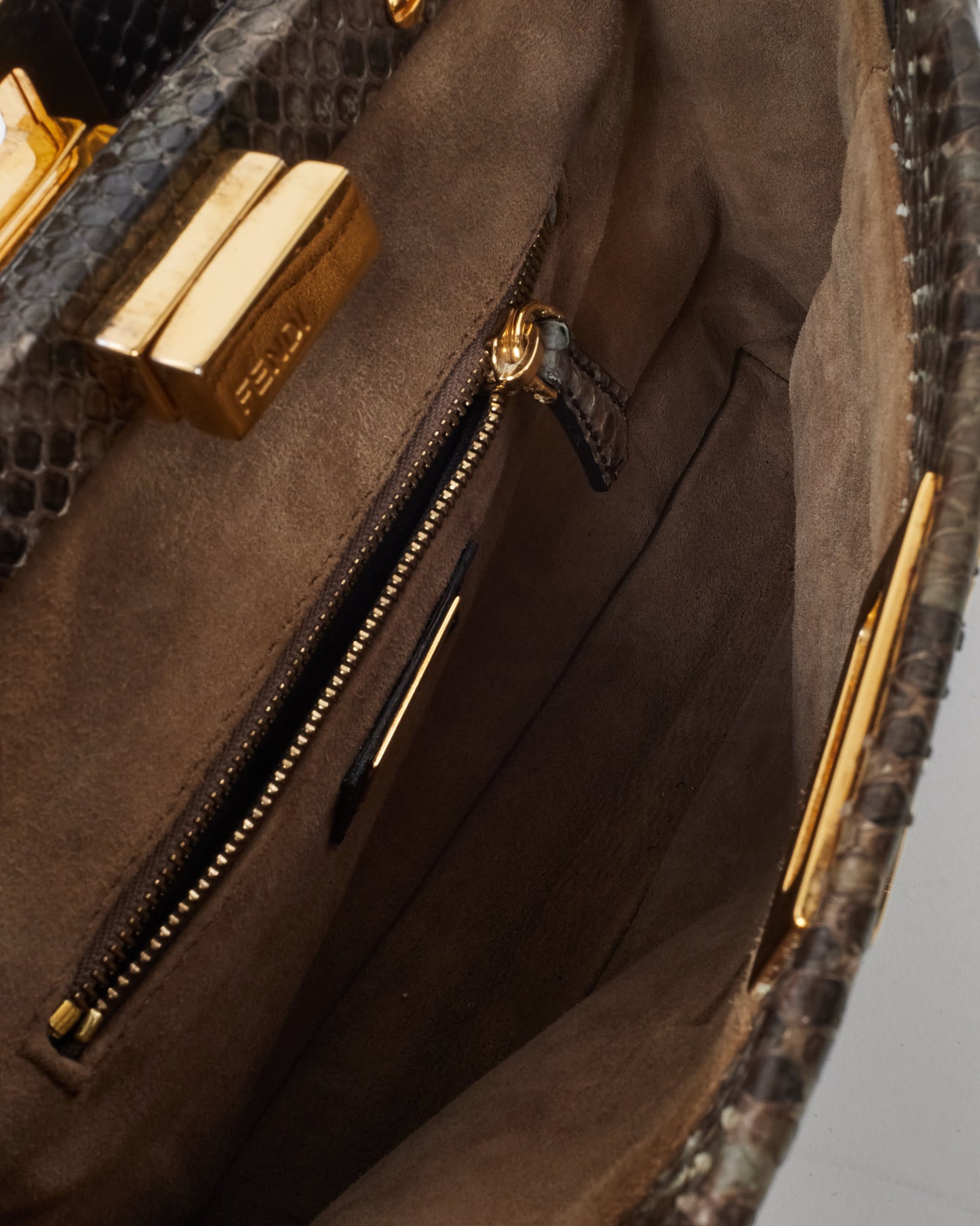 Fendi Grey Asfalto Nocciola Python Snakeskin Camoscio Mini Peekaboo Bag
