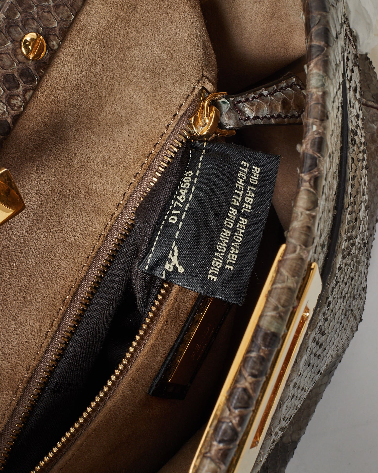 Fendi Grey Asfalto Nocciola Python Snakeskin Camoscio Mini Peekaboo Bag