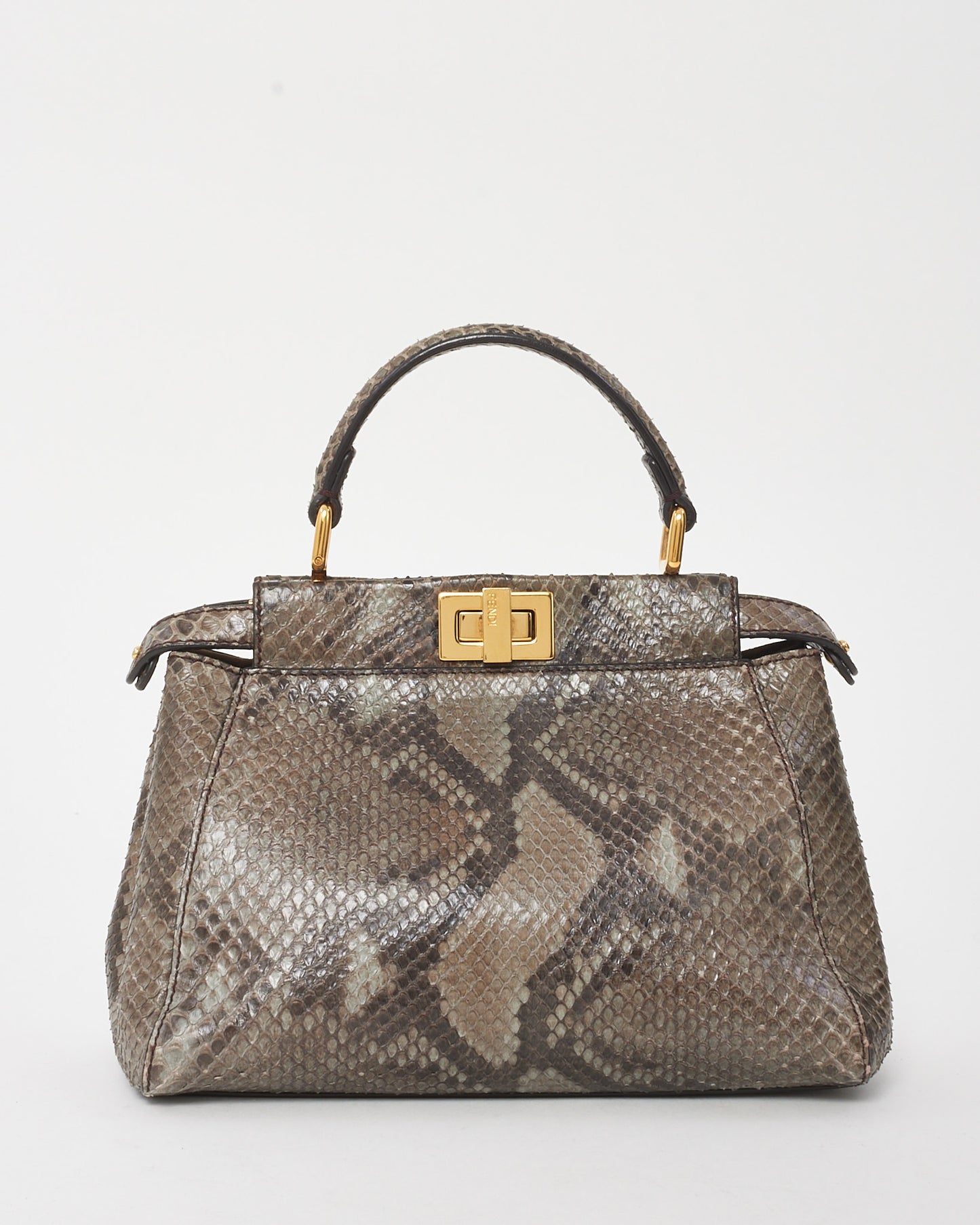 Fendi Grey Asfalto Nocciola Python Snakeskin Camoscio Mini Peekaboo Bag