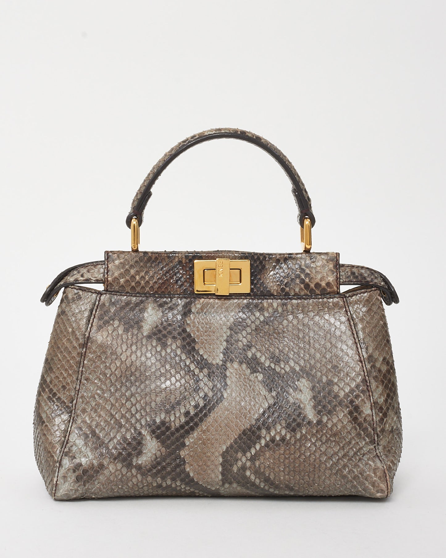 Fendi Grey Asfalto Nocciola Python Snakeskin Camoscio Mini Peekaboo Bag