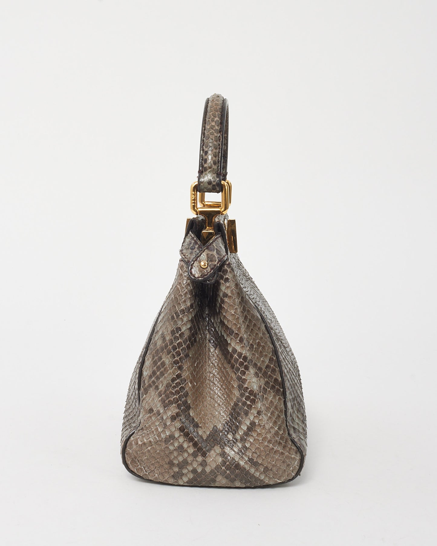 Fendi Grey Asfalto Nocciola Python Snakeskin Camoscio Mini Peekaboo Bag