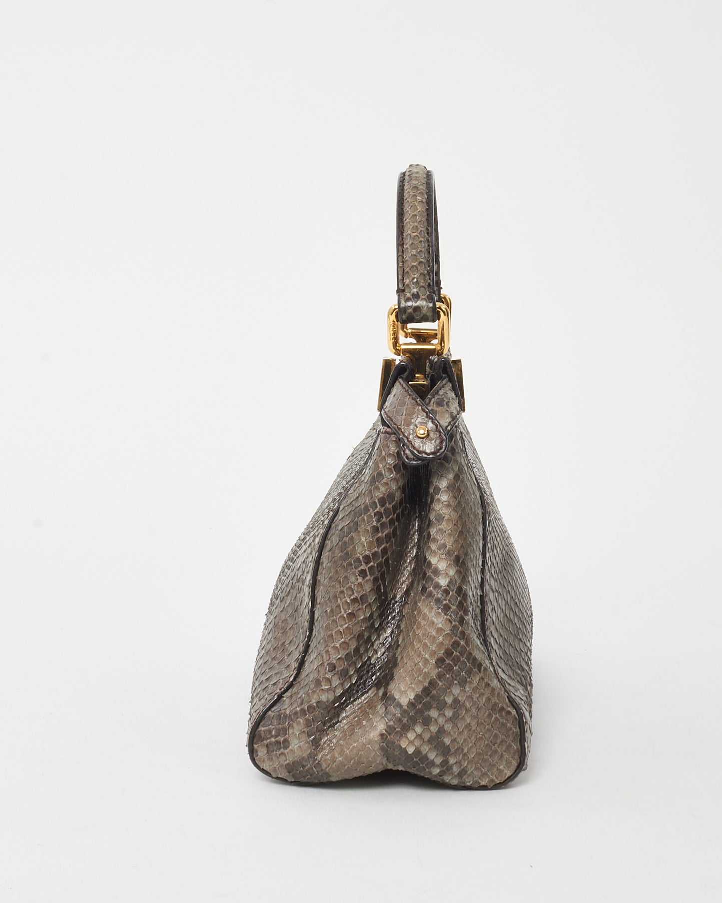Fendi Grey Asfalto Nocciola Python Snakeskin Camoscio Mini Peekaboo Bag