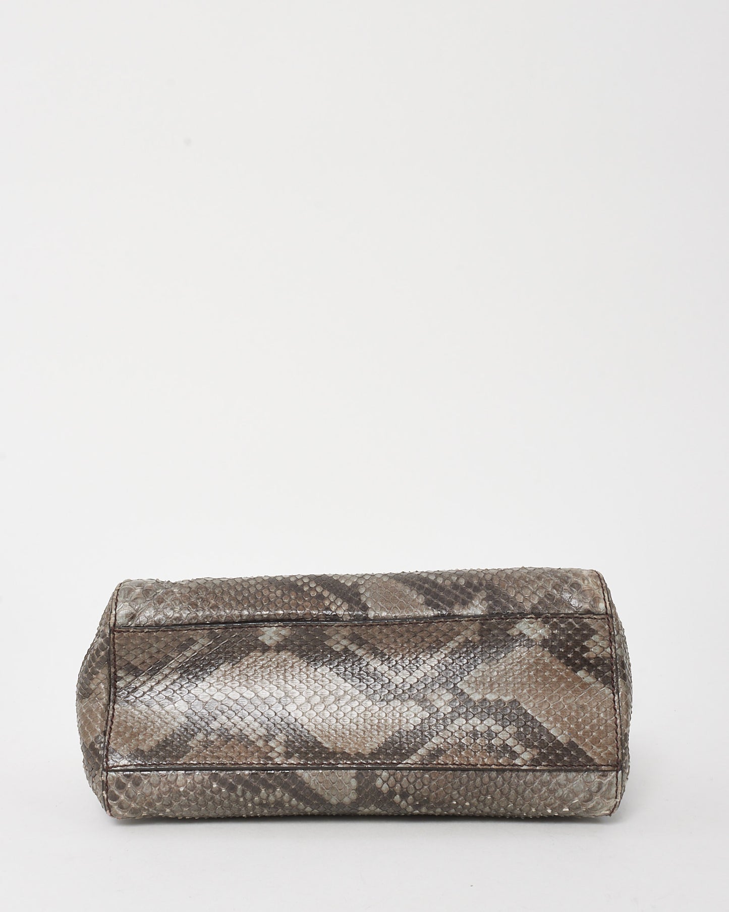 Fendi Grey Asfalto Nocciola Python Snakeskin Camoscio Mini Peekaboo Bag