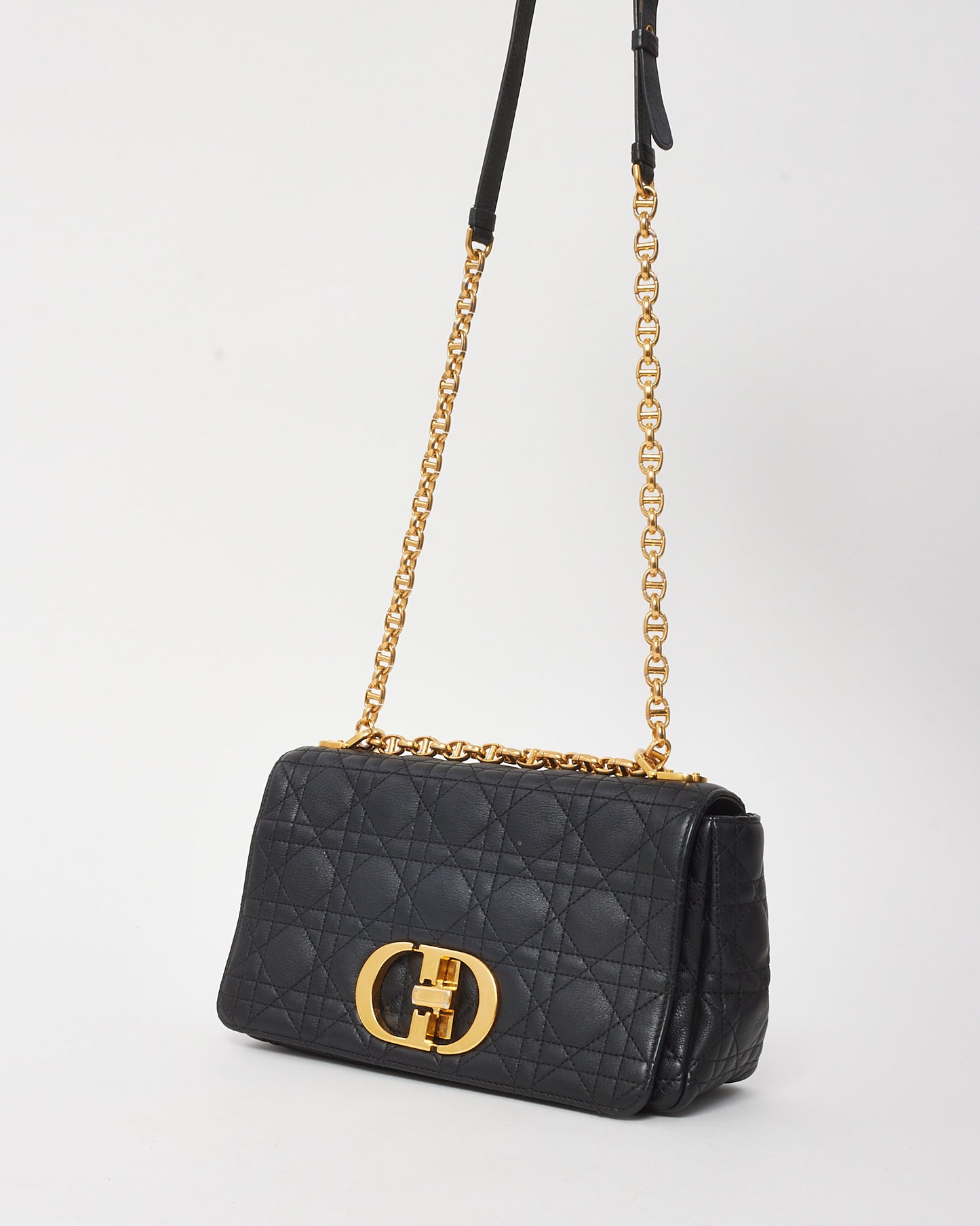 Dior Black Cannage Calfskin Leather Large Dior Caro Bag