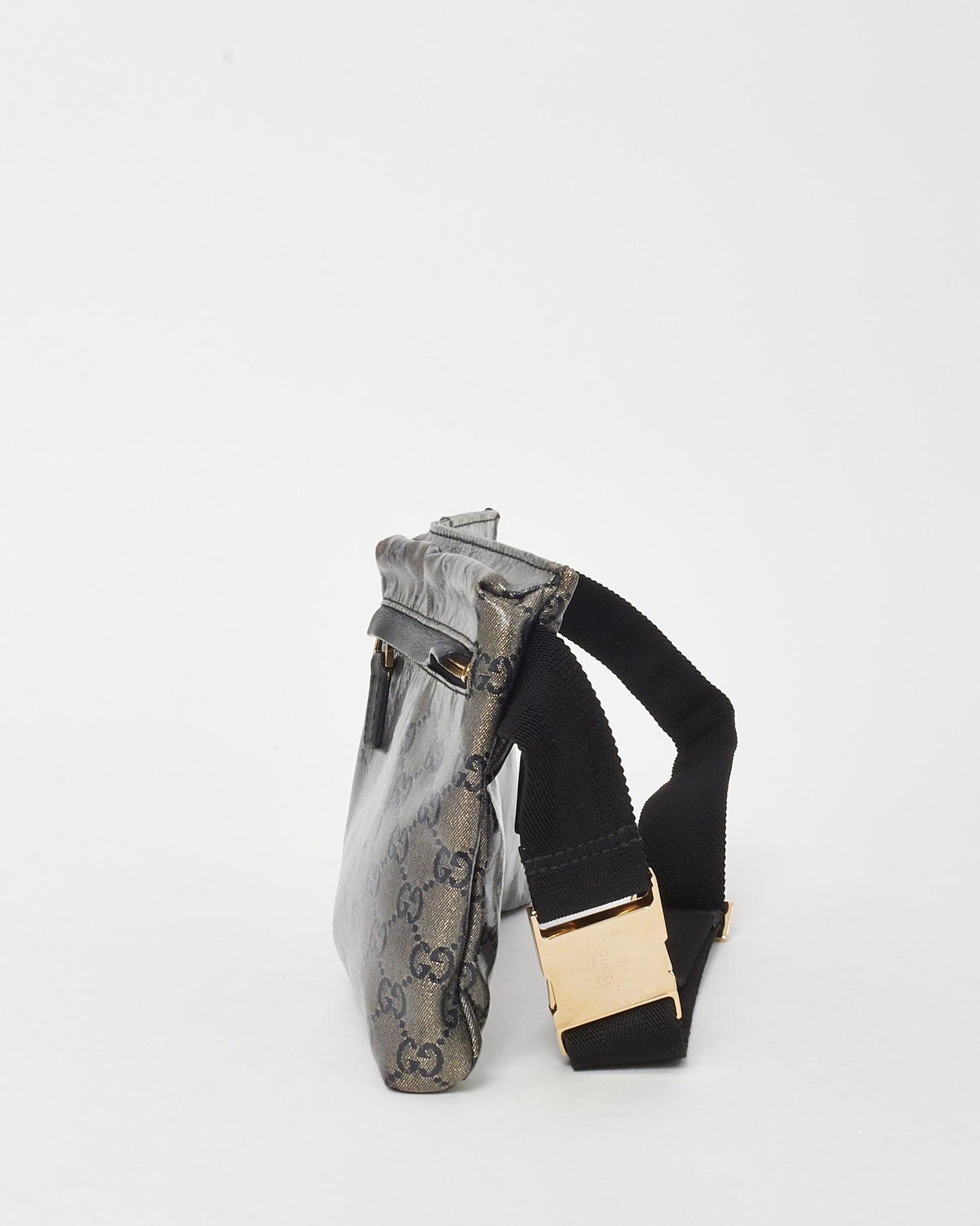 Gucci Grey and Navy Monogram GG Crystal Canvas Double Pocket Belt Bag