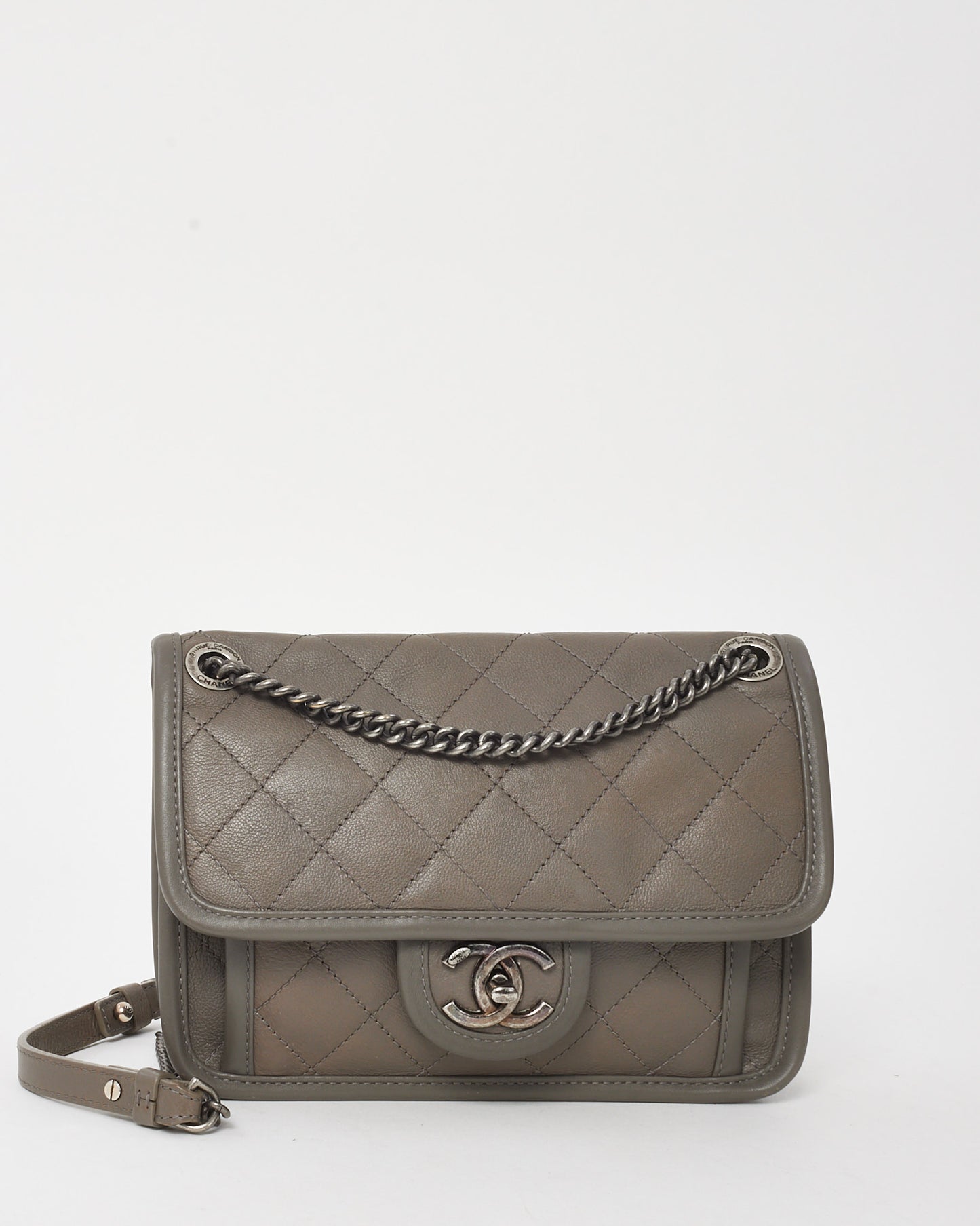 Chanel Grey Quilted Calfskin Leather Mini French Riviera Flap Bag SHW