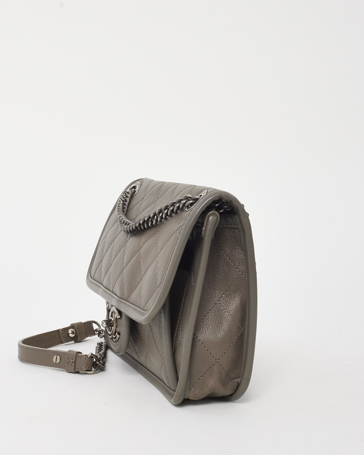 Chanel Grey Quilted Calfskin Leather Mini French Riviera Flap Bag SHW