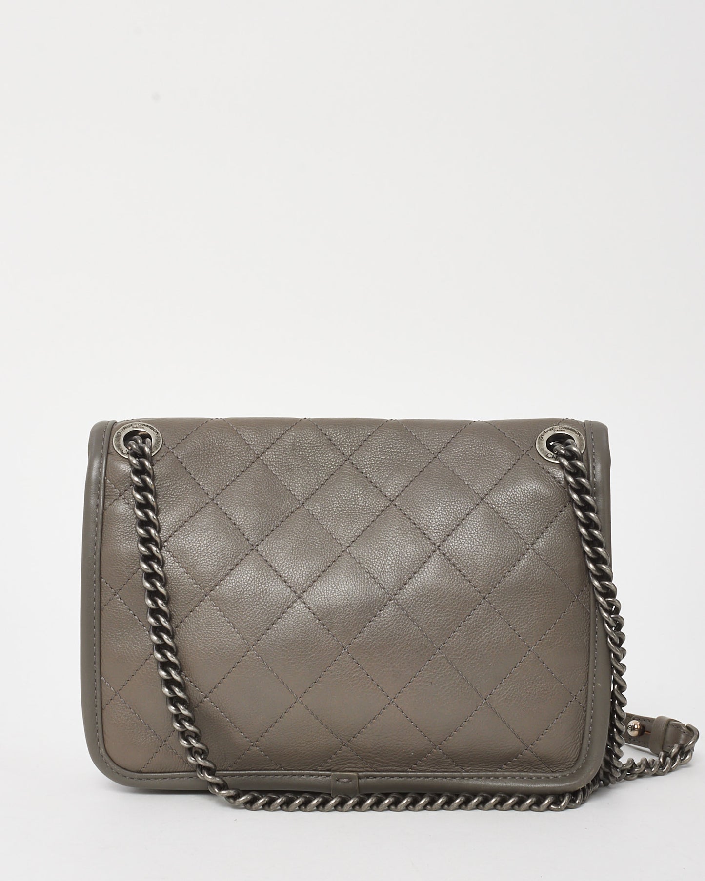 Chanel Grey Quilted Calfskin Leather Mini French Riviera Flap Bag SHW