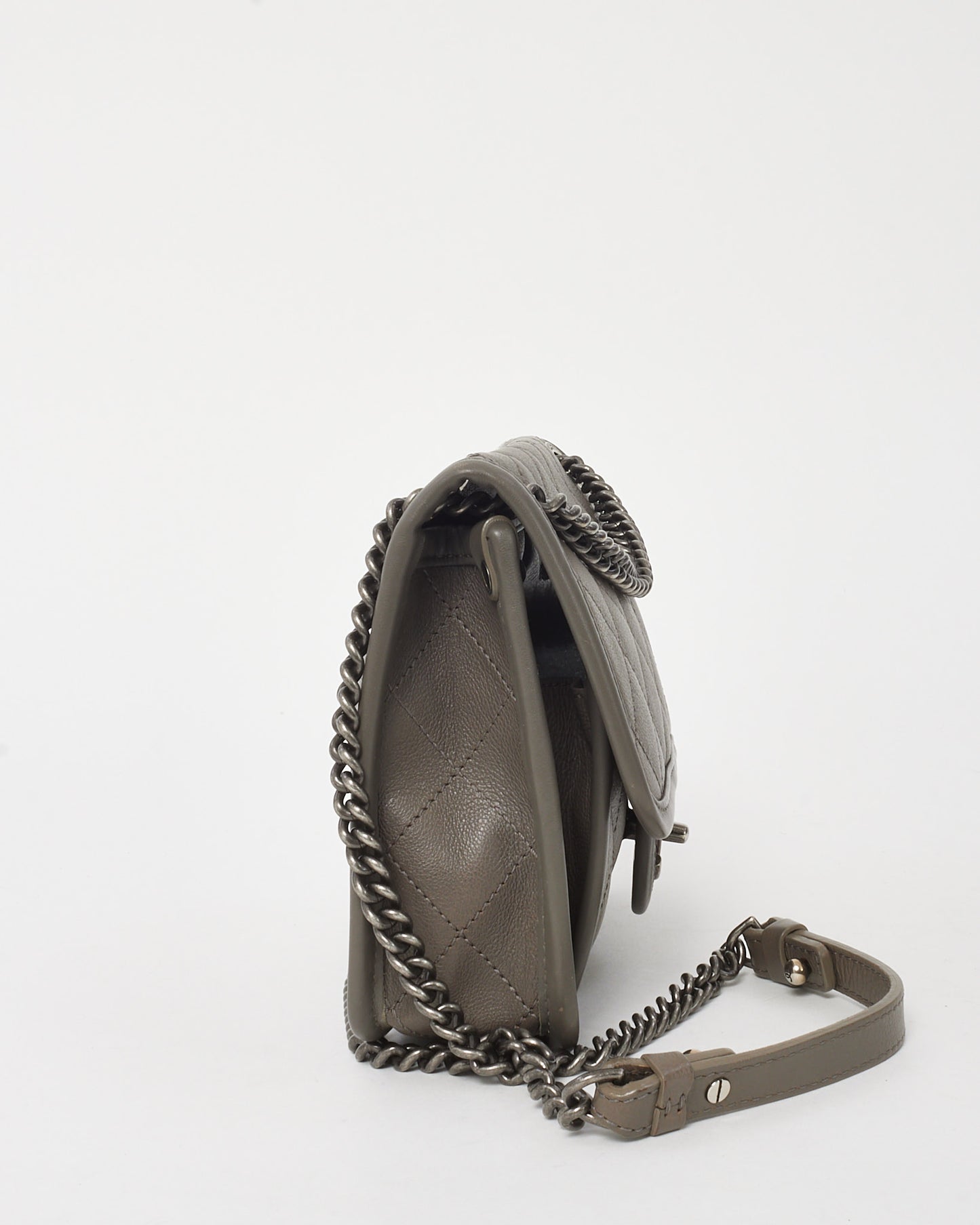 Chanel Grey Quilted Calfskin Leather Mini French Riviera Flap Bag SHW