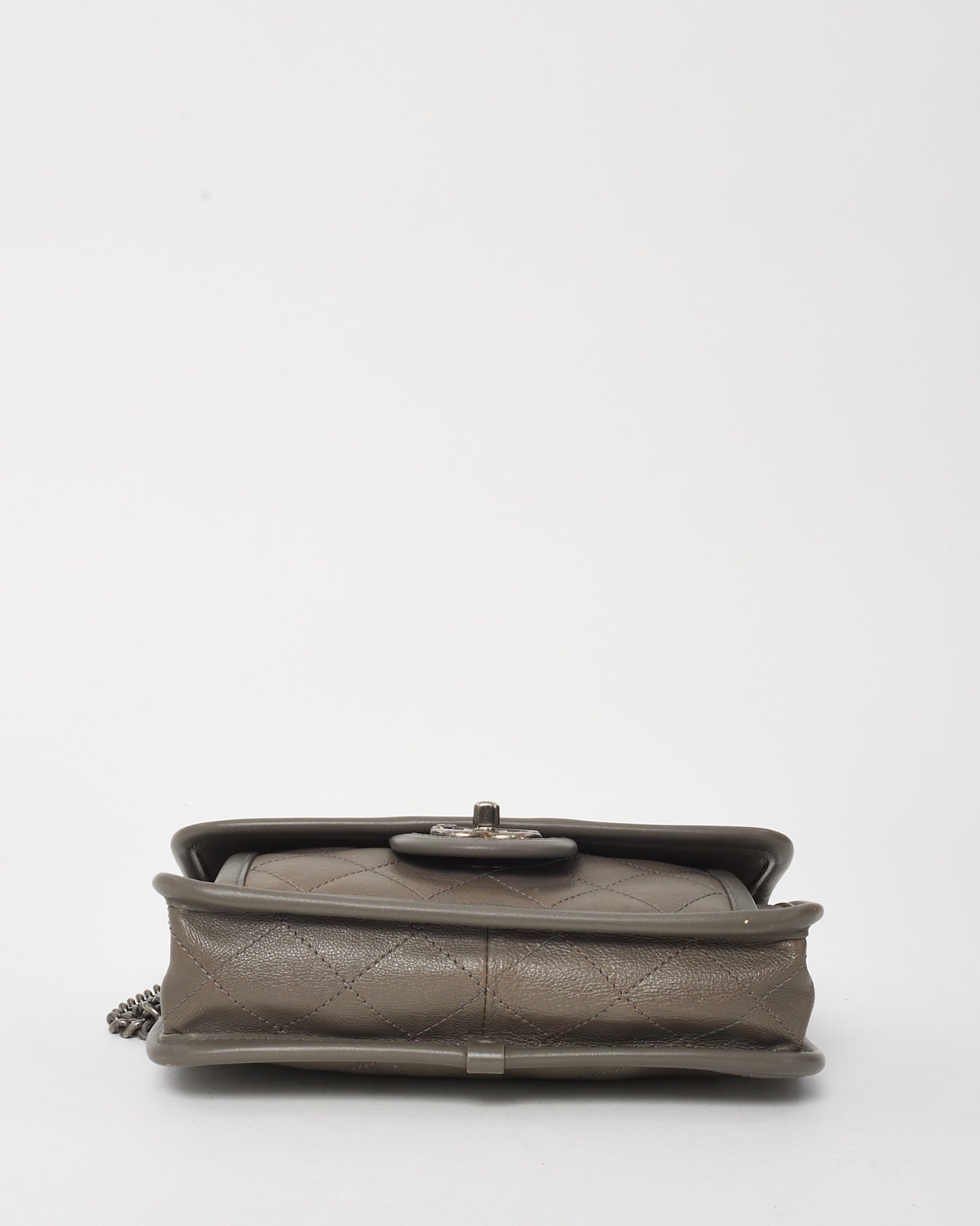 Chanel Grey Quilted Calfskin Leather Mini French Riviera Flap Bag SHW