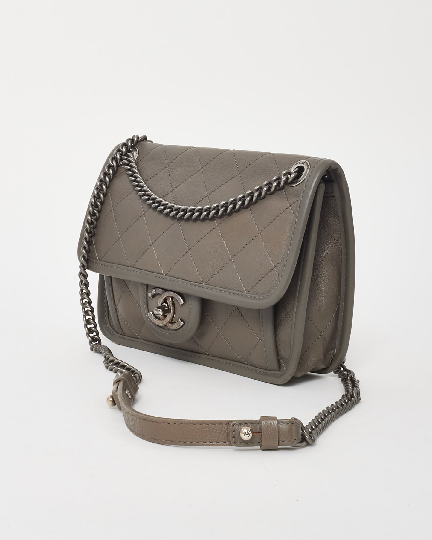 Chanel Grey Quilted Calfskin Leather Mini French Riviera Flap Bag SHW