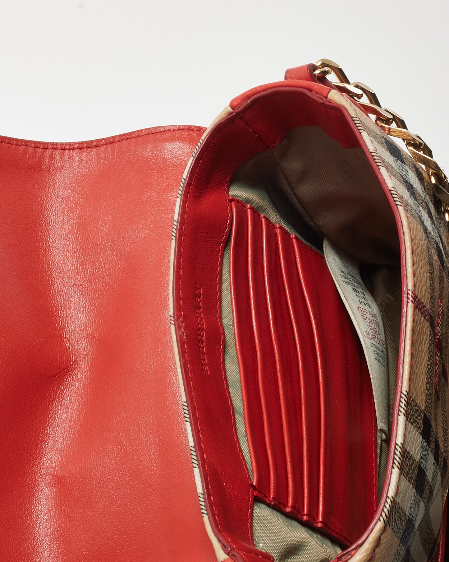 Burberry Red and Beige Haymarket Check Mini Tassel Crossbody Bag