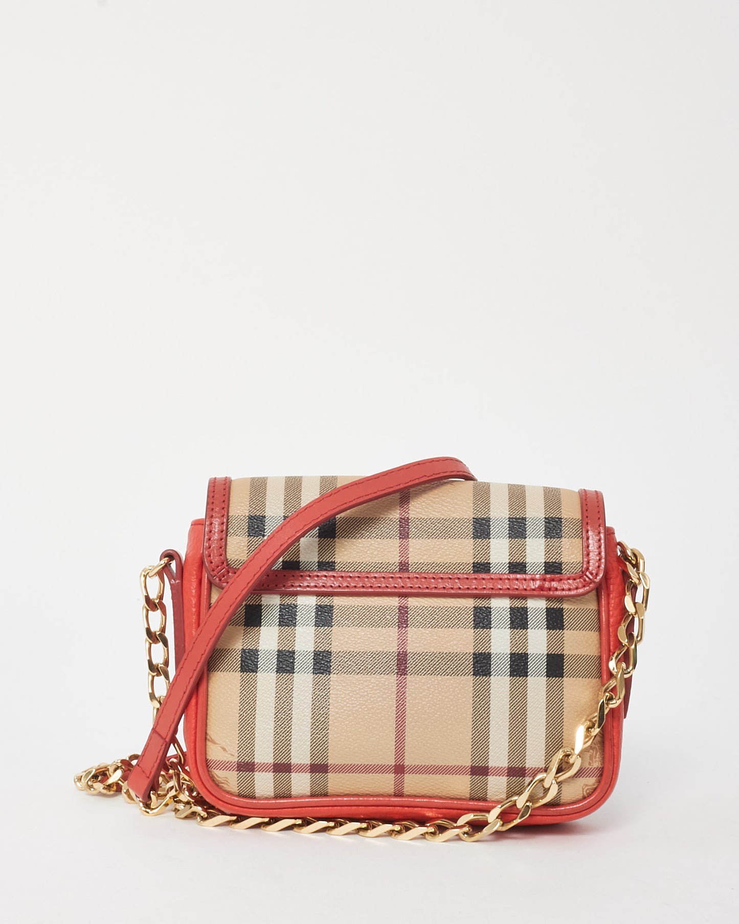 Burberry Red and Beige Haymarket Check Mini Tassel Crossbody Bag