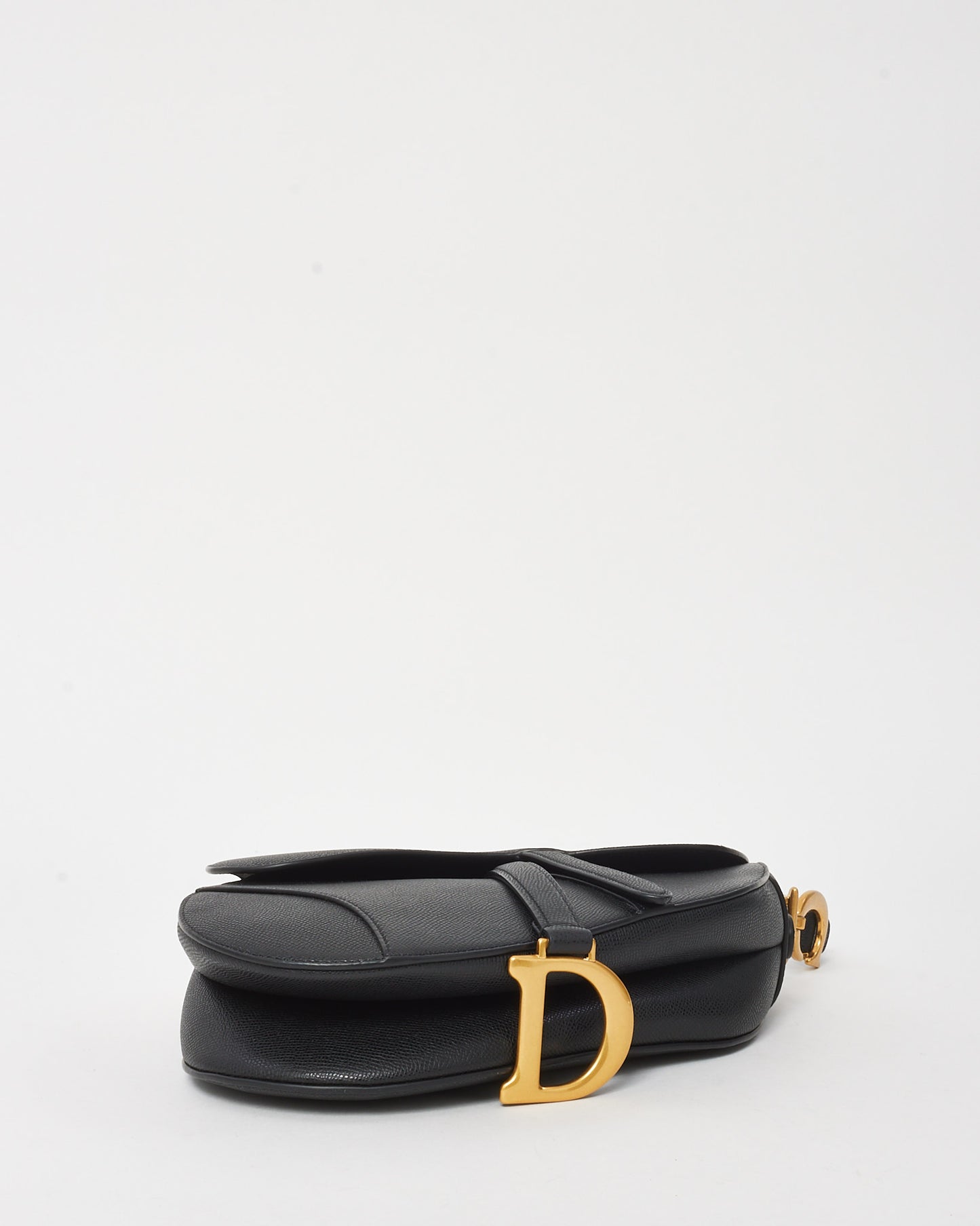 Dior Black Grained Calfskin Leather Saddle Bag with Strap GHW