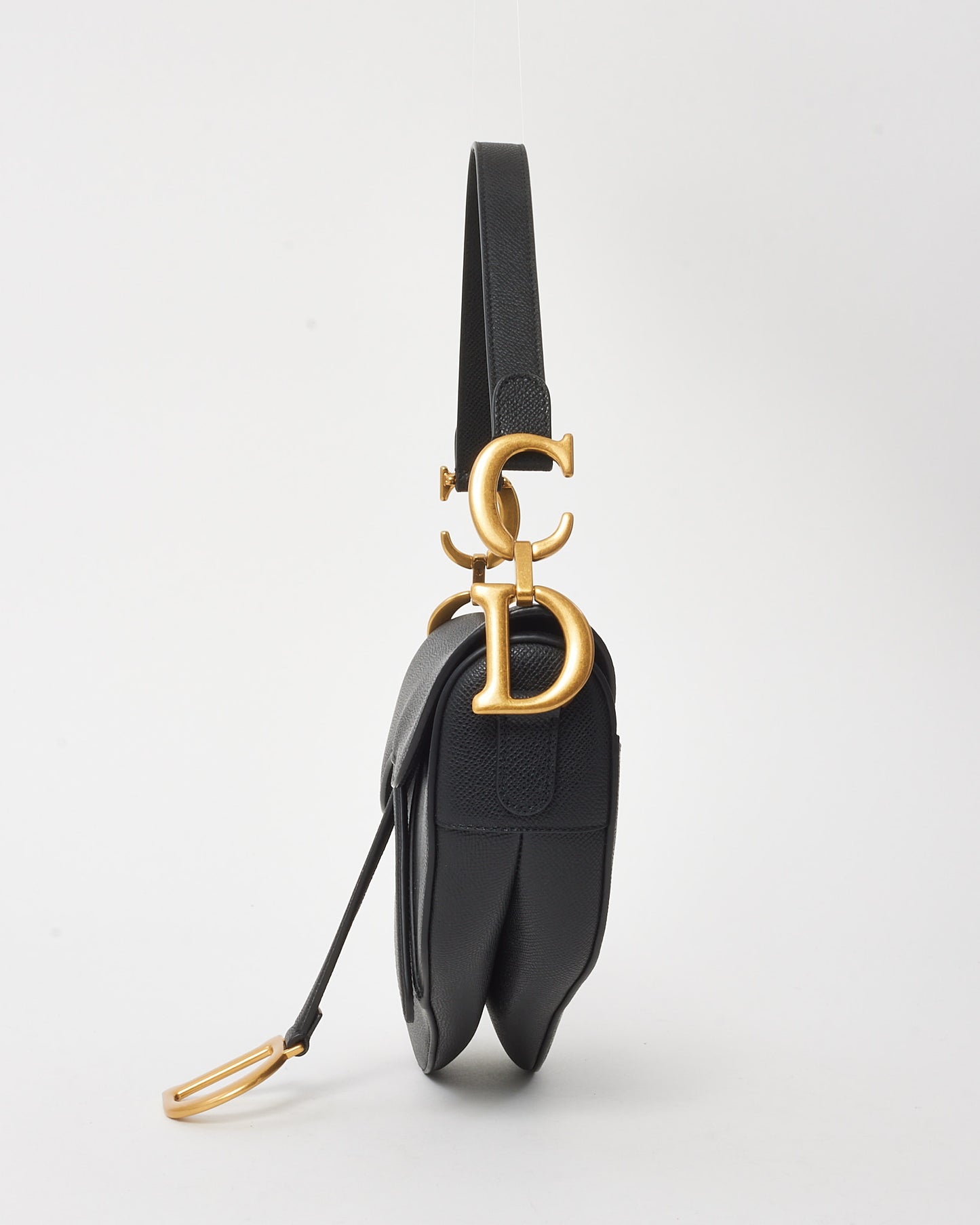 Dior Black Grained Calfskin Leather Saddle Bag with Strap GHW