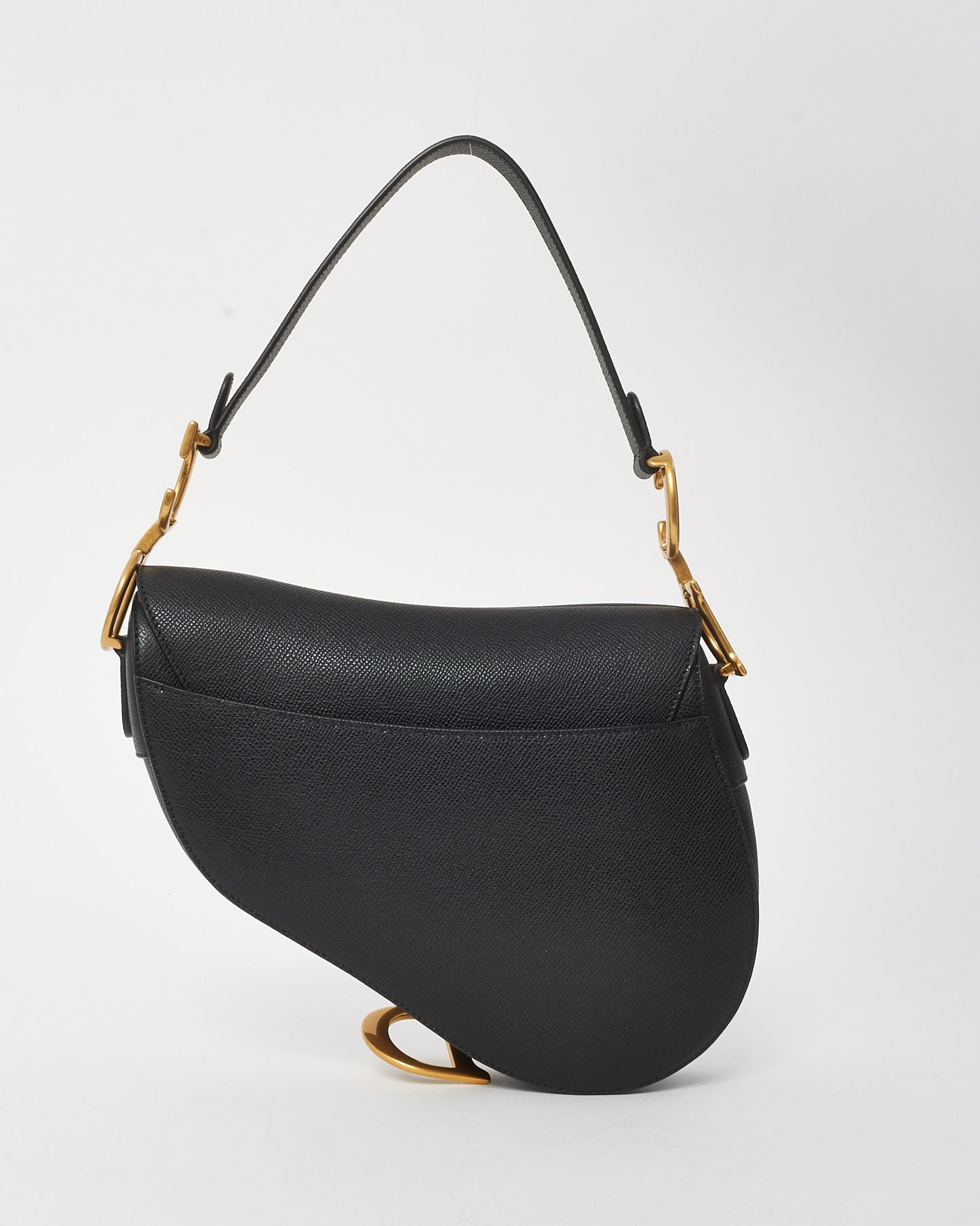 Dior Black Grained Calfskin Leather Saddle Bag with Strap GHW