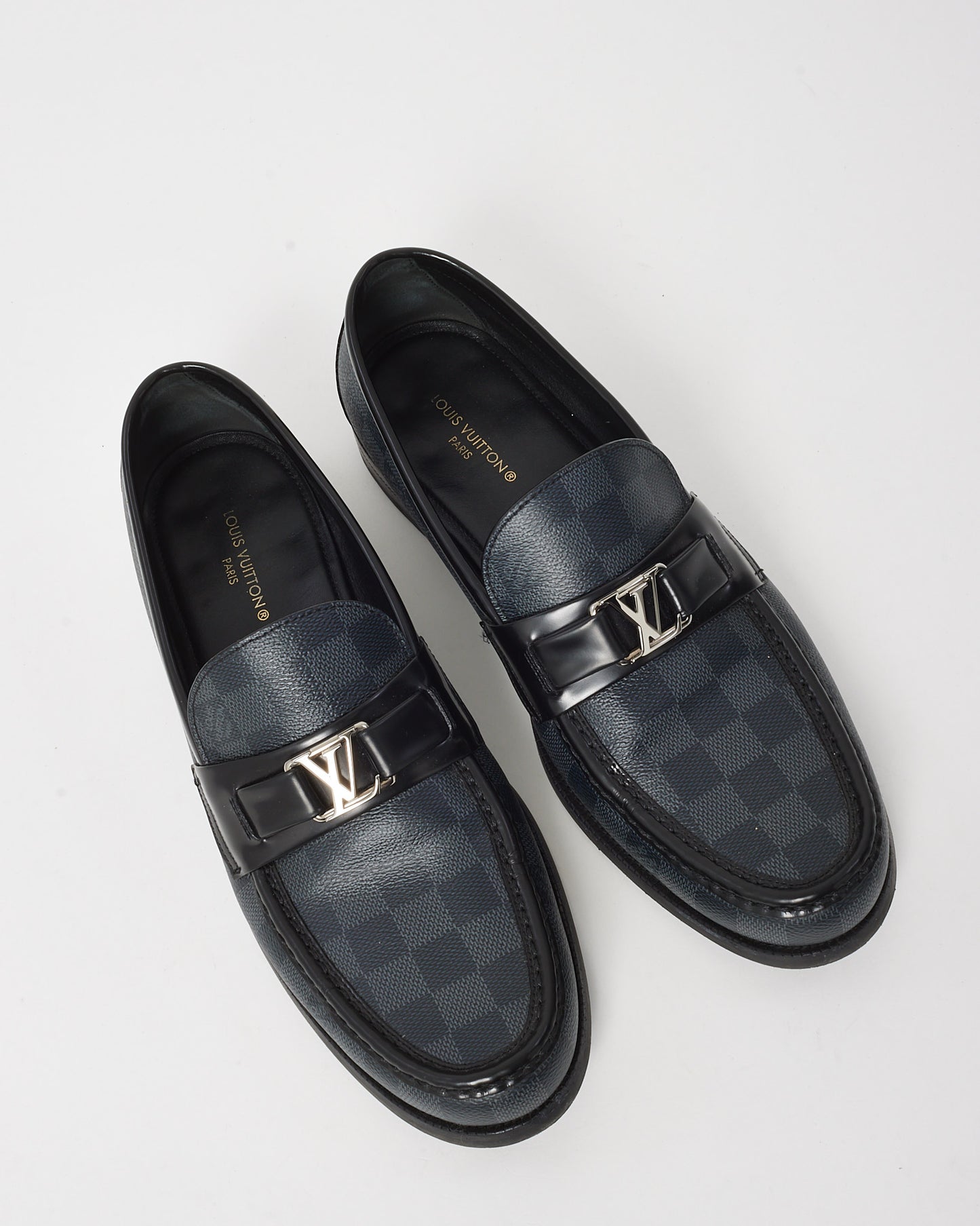 Louis Vuitton Men's Damier Graphite Canvas and Leather Logo Major Loafers - 9.5 MEN