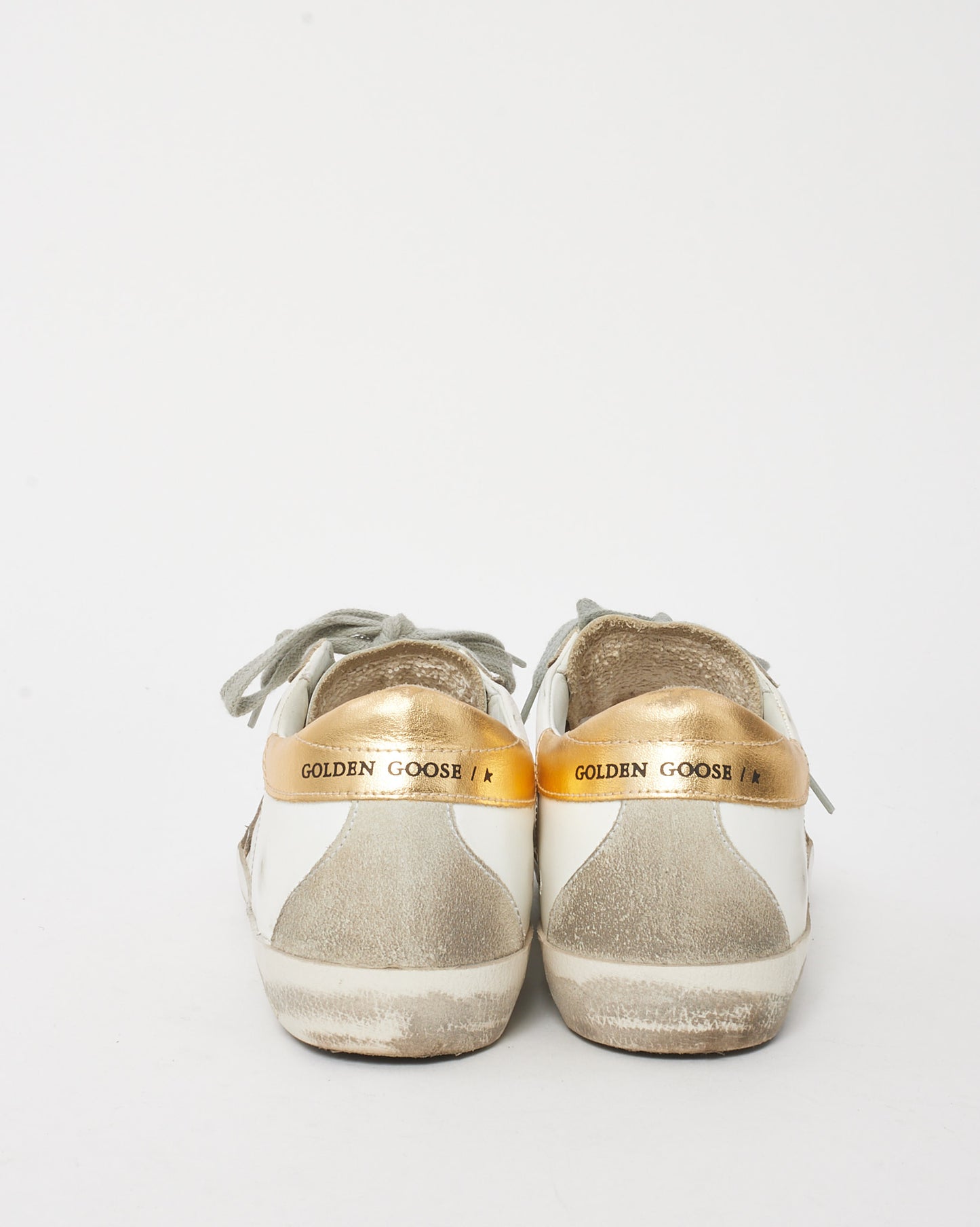 Golden Goose White Leather/Grey/Gold SuperstarLeather Low Top Sneakers - 37