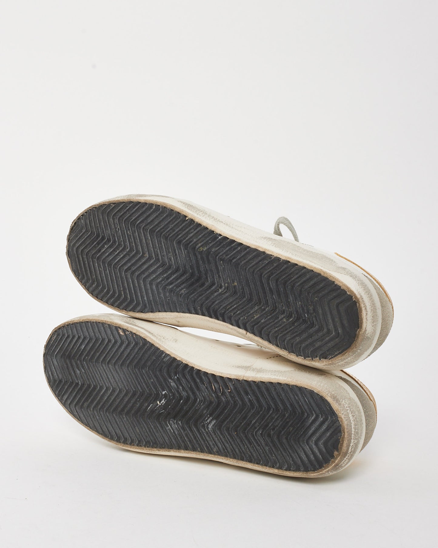 Golden Goose White Leather/Grey/Gold SuperstarLeather Low Top Sneakers - 37