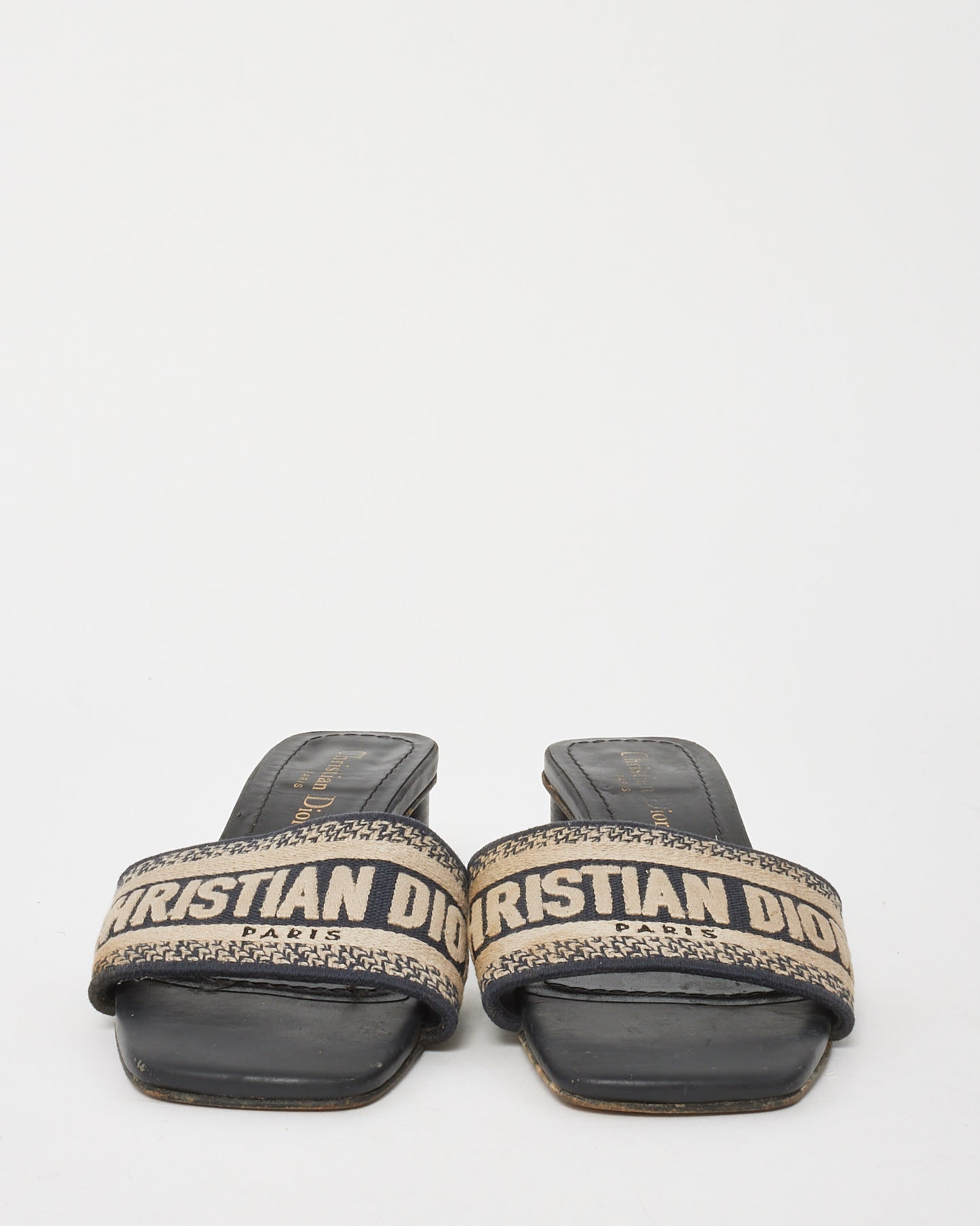 Dior Deep Blue Embroidered Cotton Logo Dway Heeled Sandals - 36