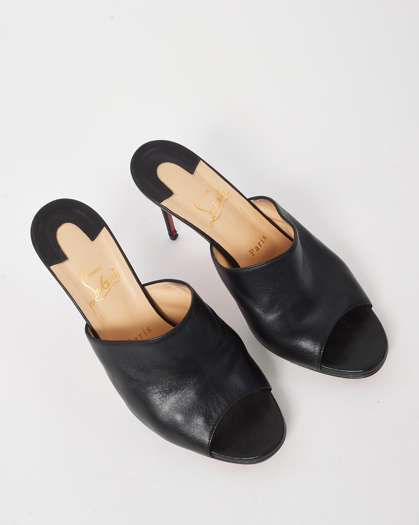 Christian Louboutin Black Nappa Leather Pigamule 100mm Sandals - 39.5