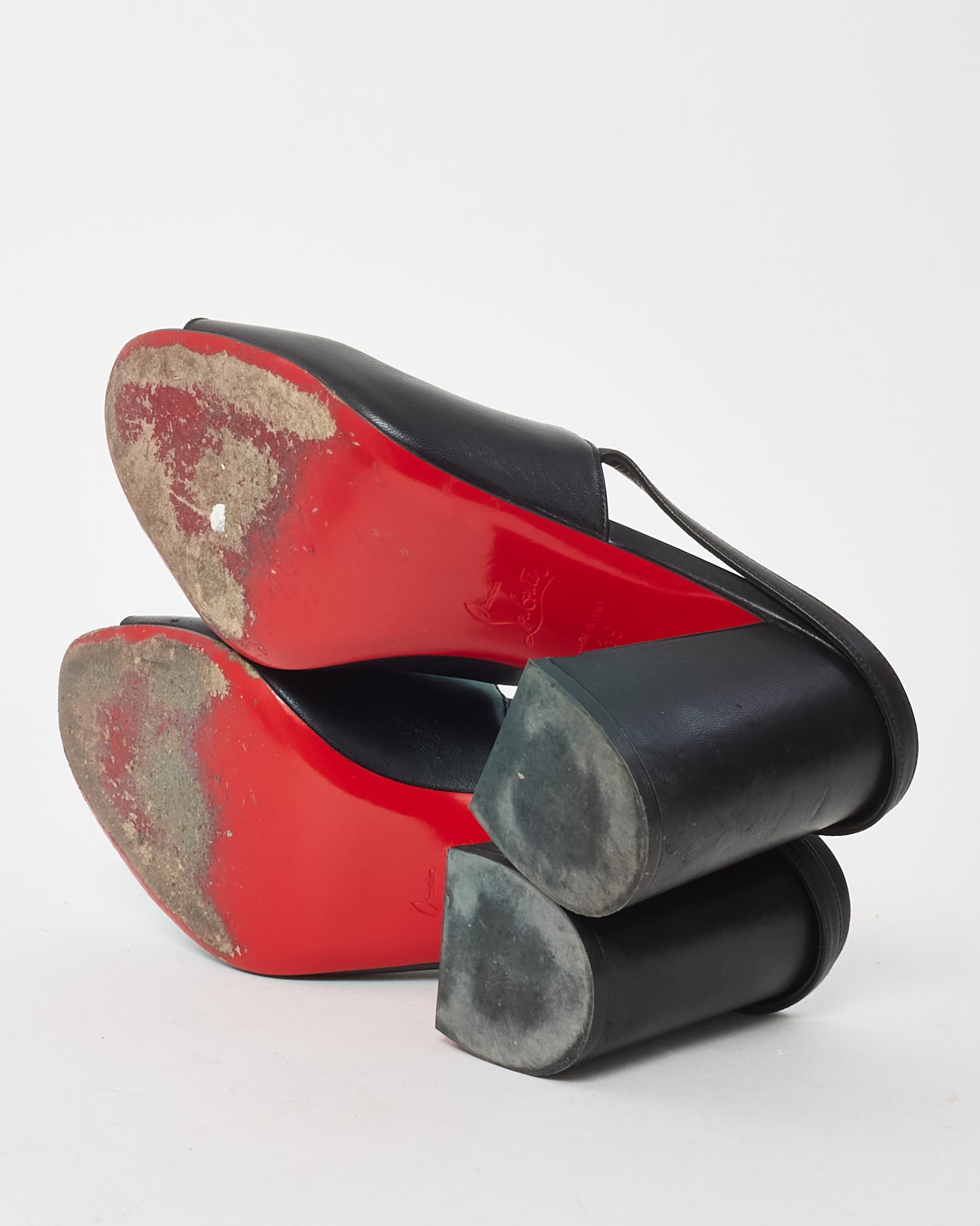 Christian Louboutin Black Nappa Leather Pigasling 85mm Block Heel Sandals - 39