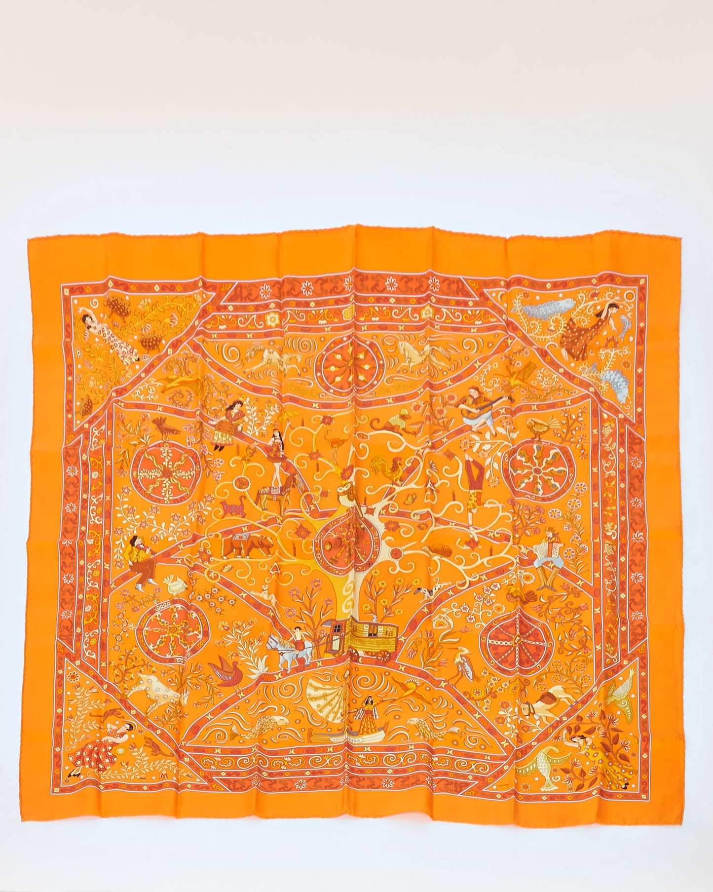 Hermès Orange/Red/Multi Peuple du Vent Silk Scarf