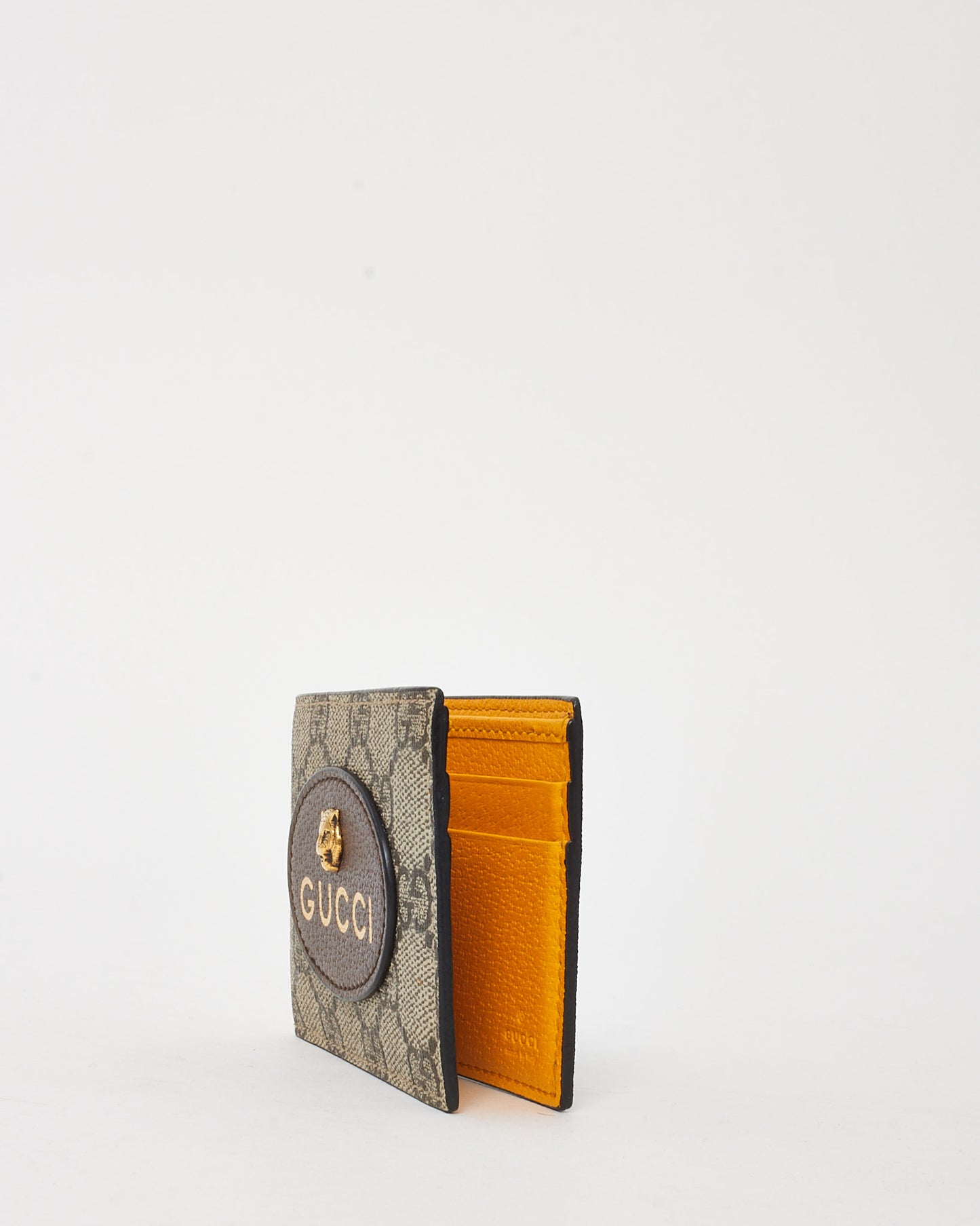 Gucci Beige and Brown Monogram GG Supreme Canvas Tiger Head Bifold Wallet