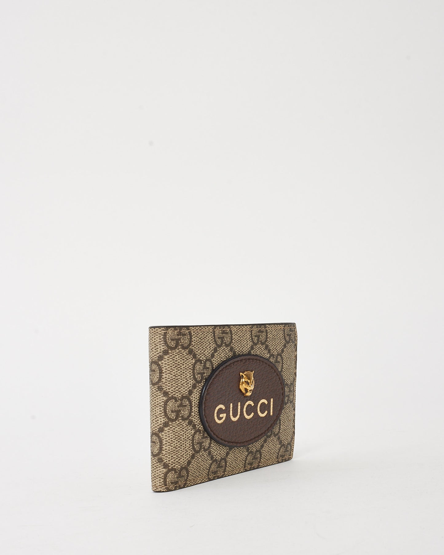Gucci Beige and Brown Monogram GG Supreme Canvas Tiger Head Bifold Wallet