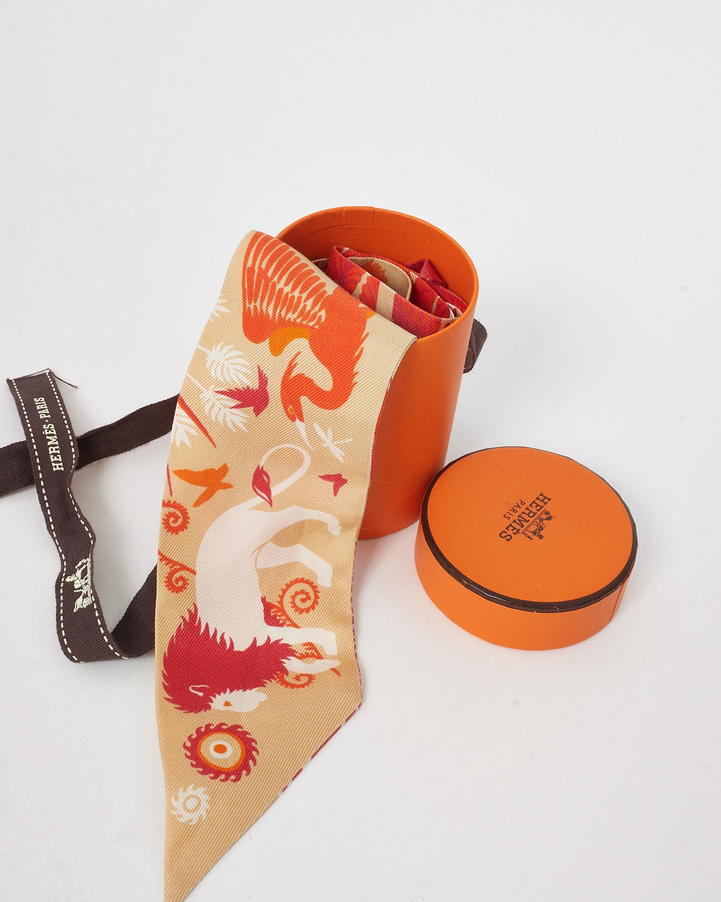 Hermès Orange/Beige/Multi Le Charme D'Orphée Twilly Scarf