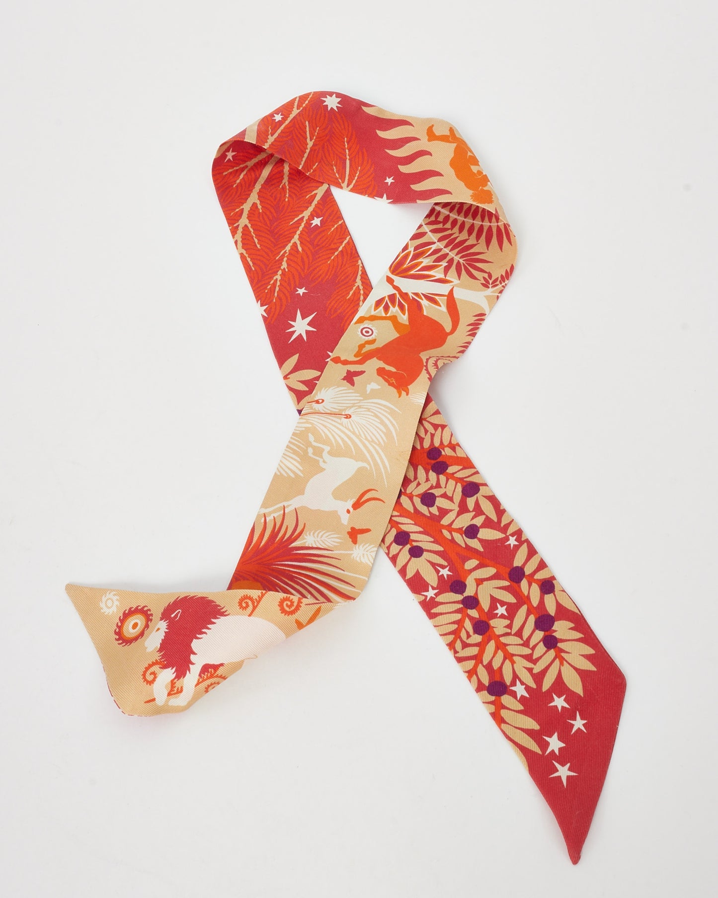 Hermès Orange/Beige/Multi Le Charme D'Orphée Twilly Scarf