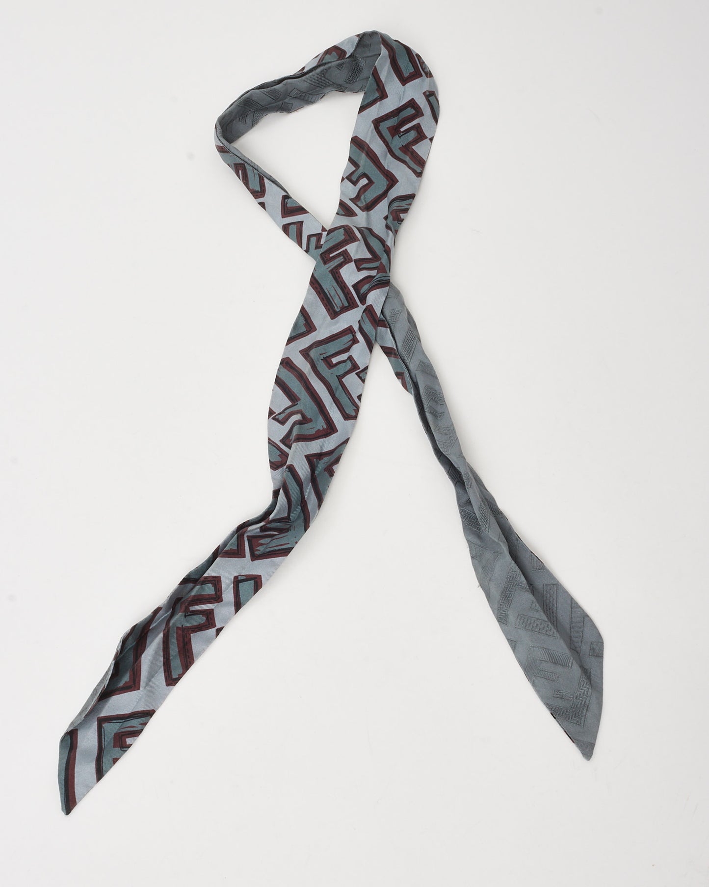 Fendi Grey and Burgundy FF Zucca Print Silk Twilly