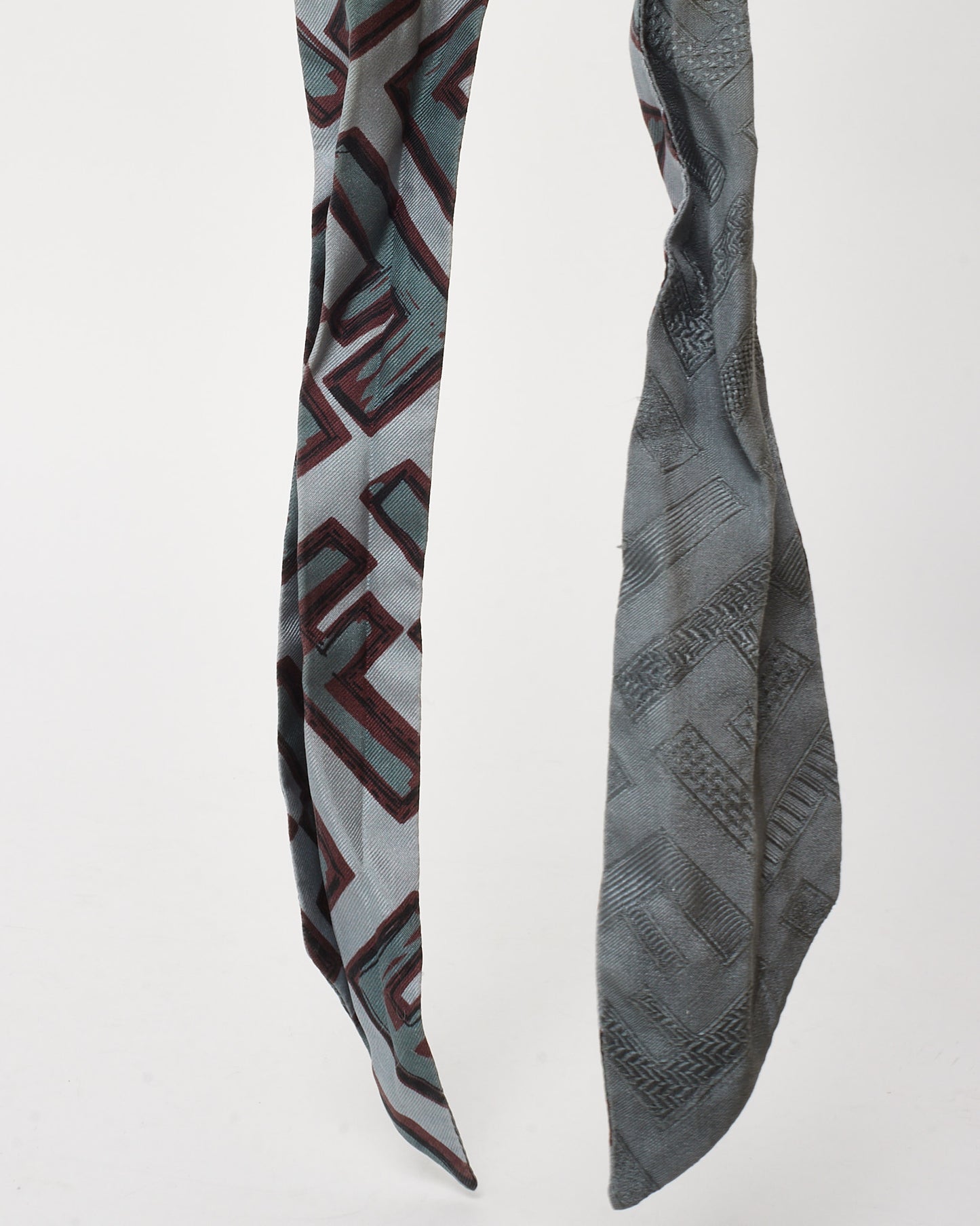 Fendi Grey and Burgundy FF Zucca Print Silk Twilly