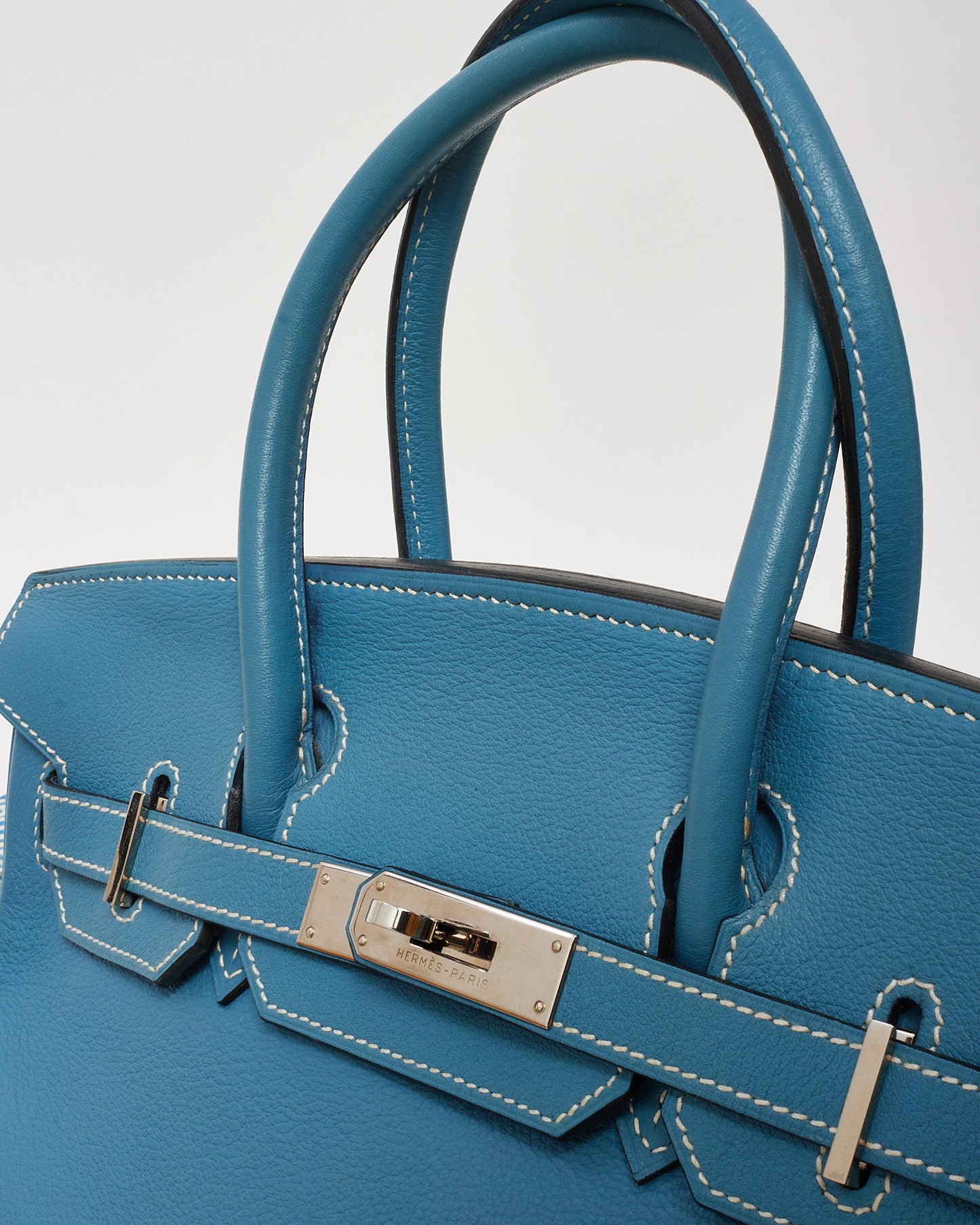 Hermès Blue Jean Chèvre Mysore Leather Birkin 30 PHW