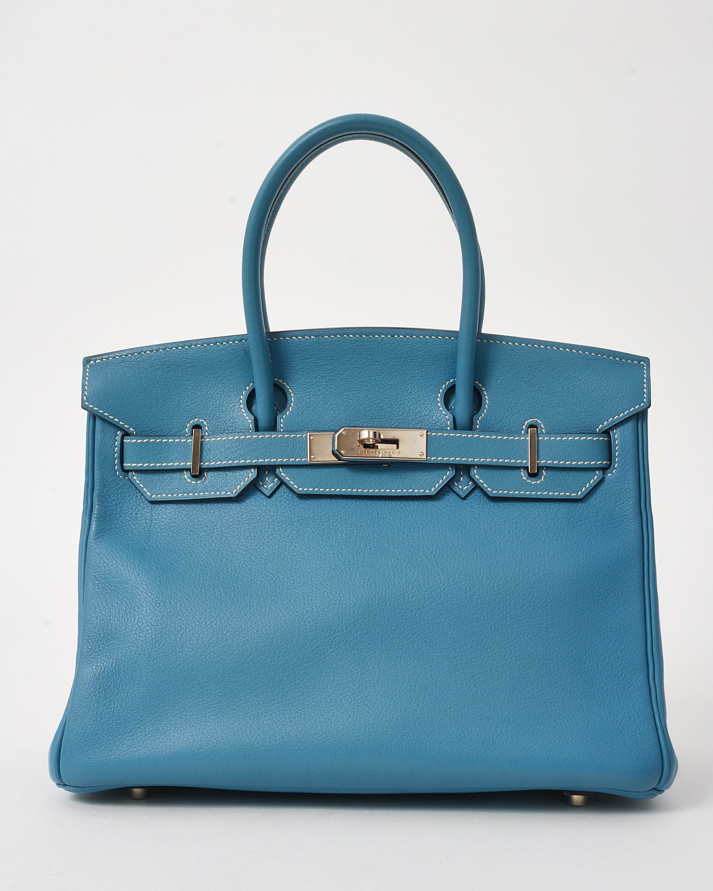 Hermès Blue Jean Chèvre Mysore Leather Birkin 30 PHW