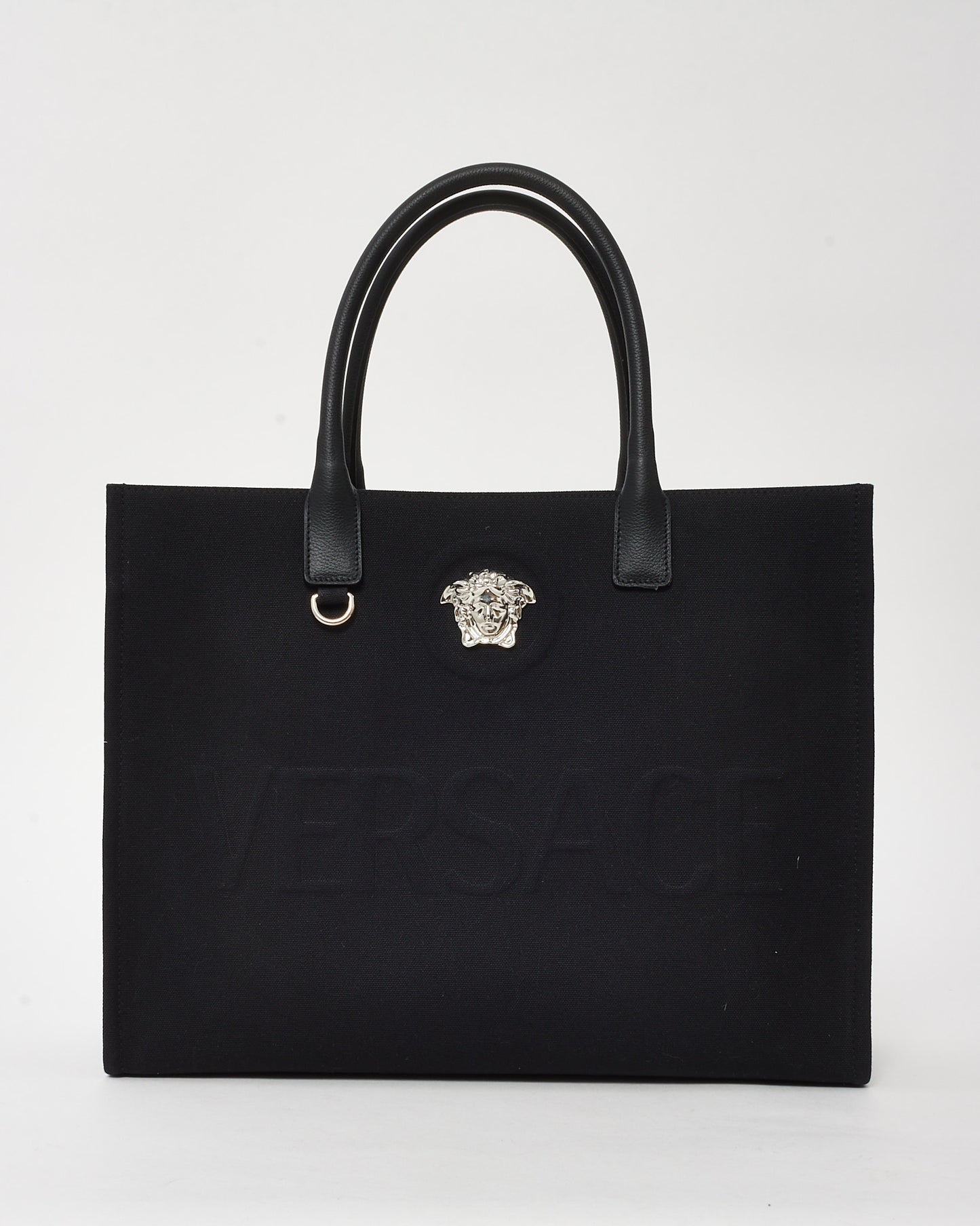 Versace Black Canvas La Medusa Canvas Large Tote Bag