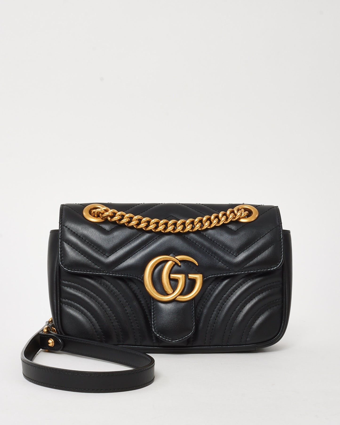 Gucci Black Matelassé Leather Small GG Marmont Shoulder Bag