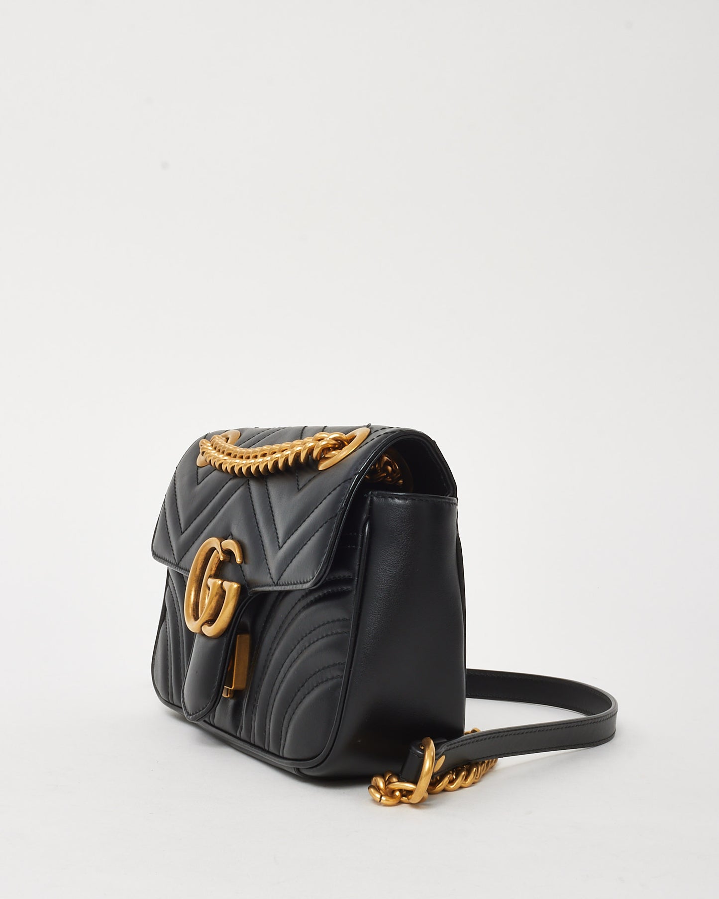 Gucci Black Matelassé Leather Small GG Marmont Shoulder Bag