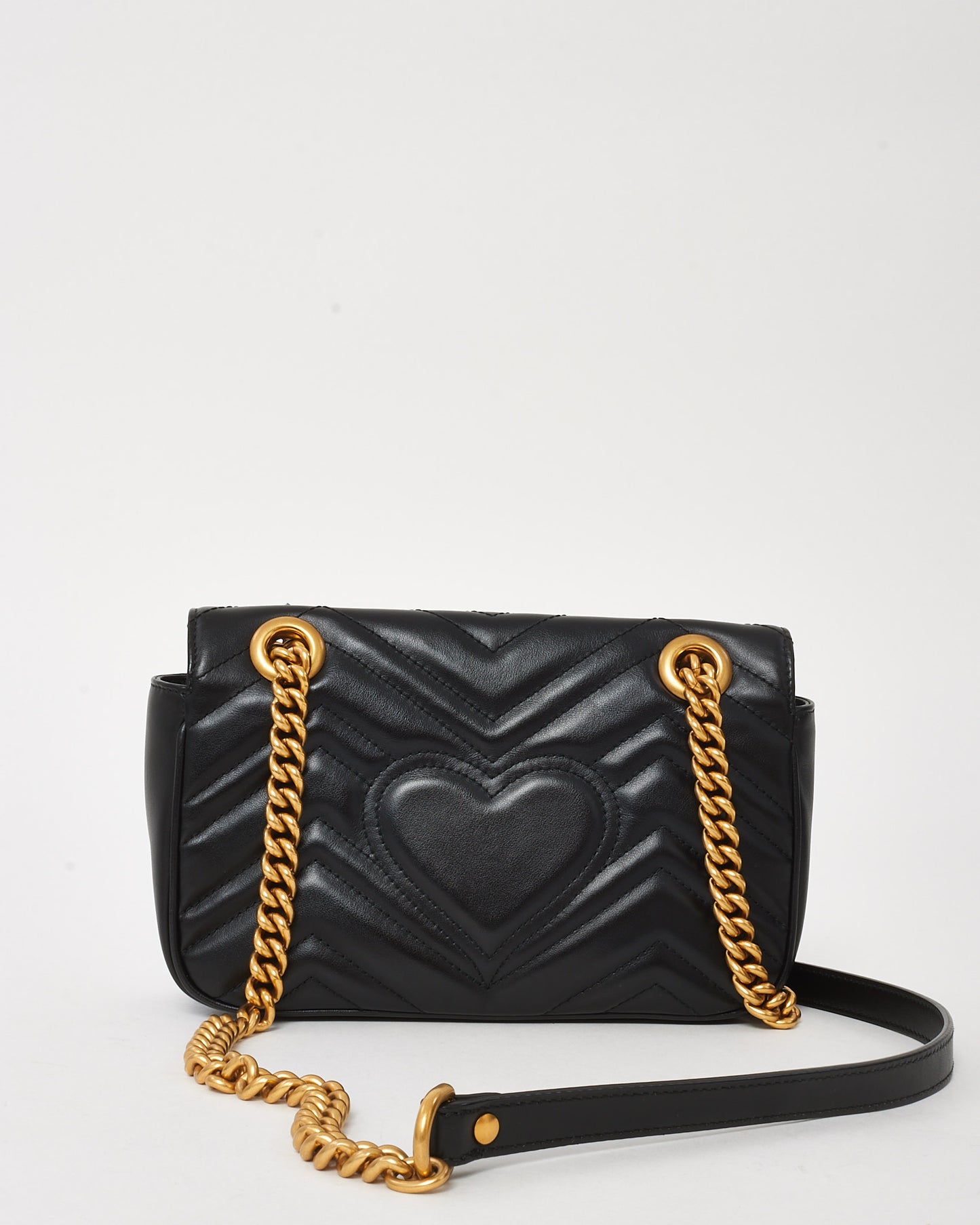 Gucci Black Matelassé Leather Small GG Marmont Shoulder Bag